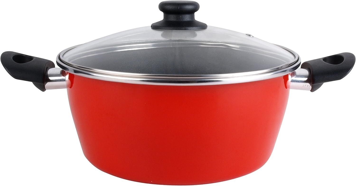 Cacerola con TAPA Cristal K2 Rojo 28 Acero Antiadherente...