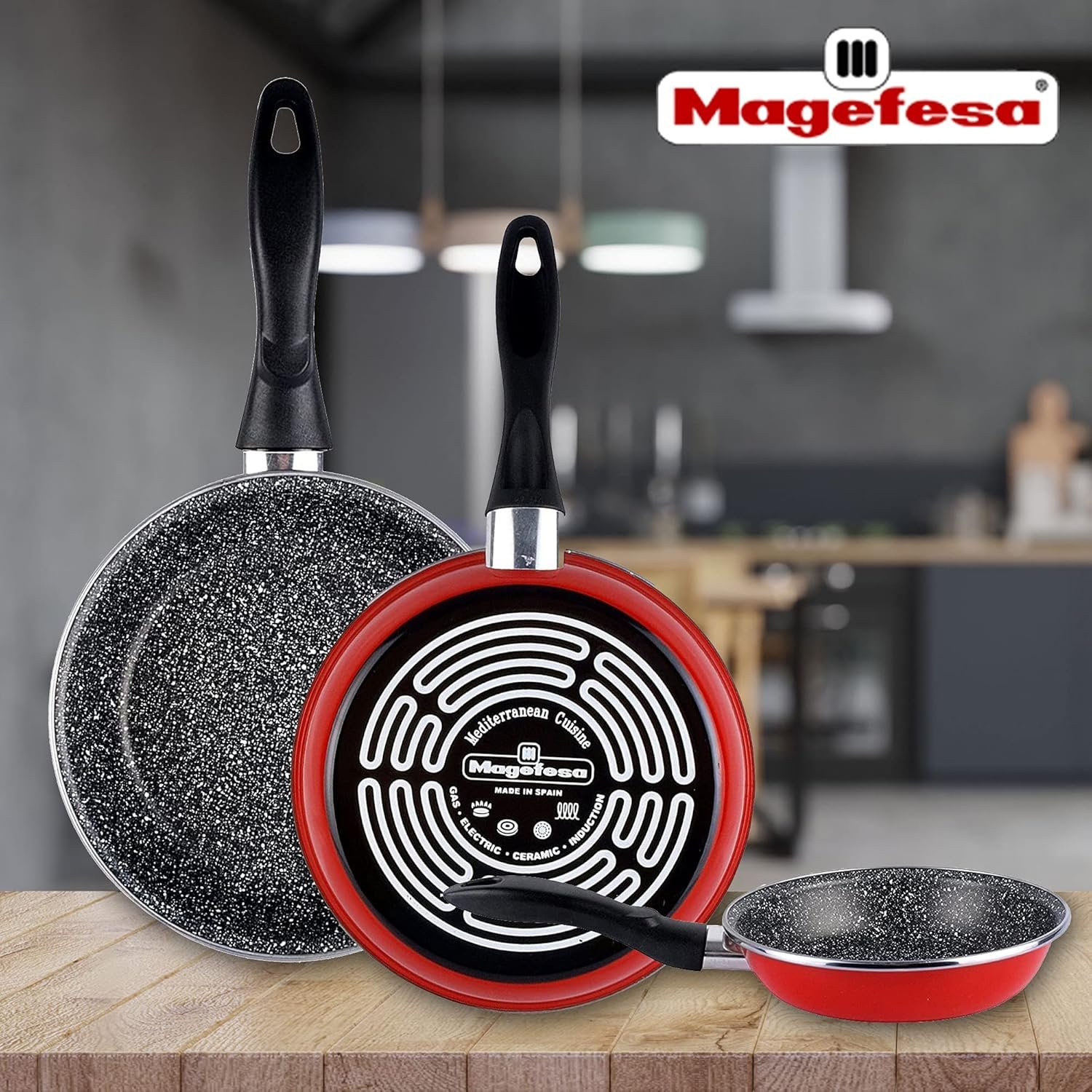 Sarten K2 Rojo 24-26-28 LOTE Acero Antiadherente Efecto Piedra TODO TIPO Cocinas Lavavajillas 2