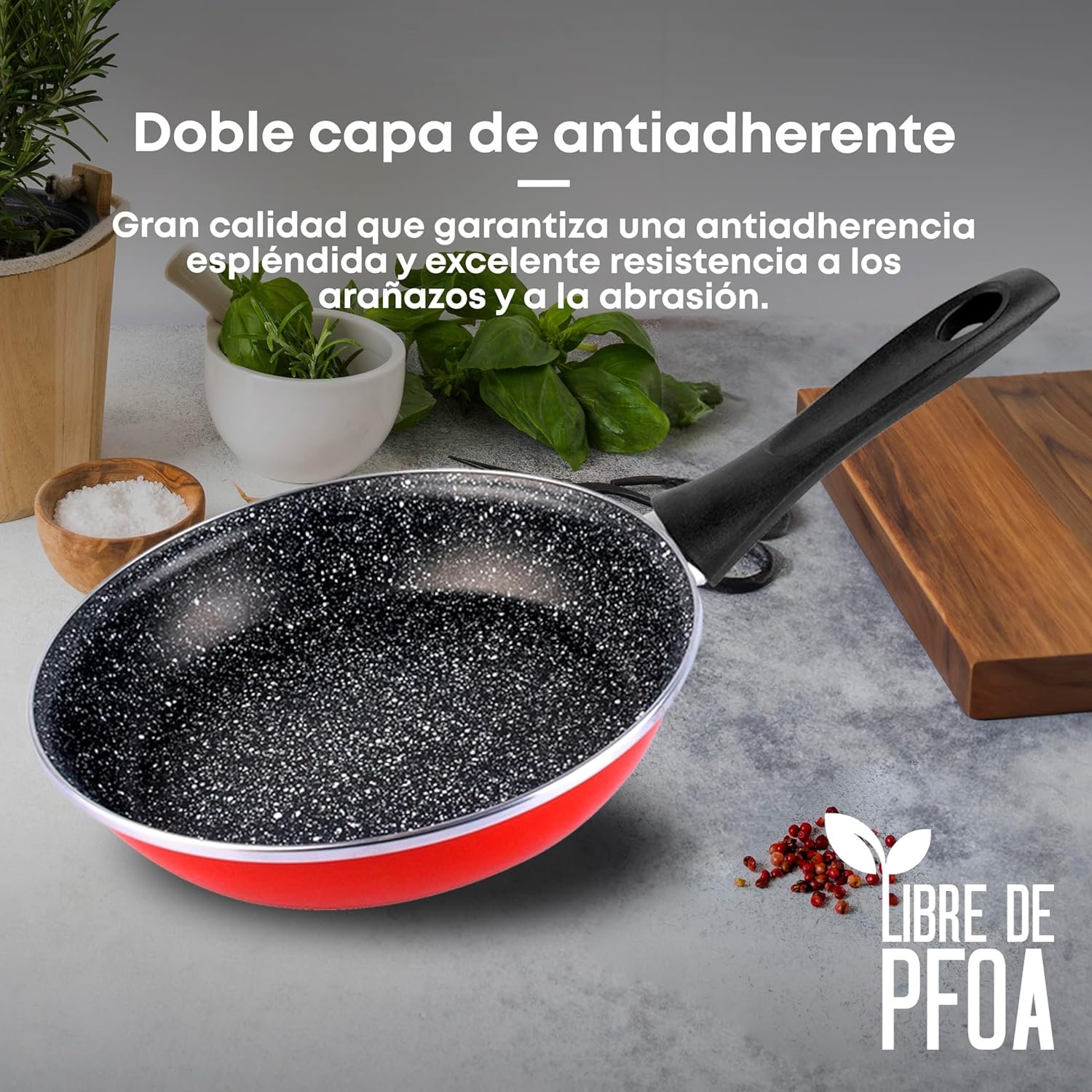Sarten K2 Rojo 24-26-28 LOTE Acero Antiadherente Efecto Piedra TODO TIPO Cocinas Lavavajillas 3
