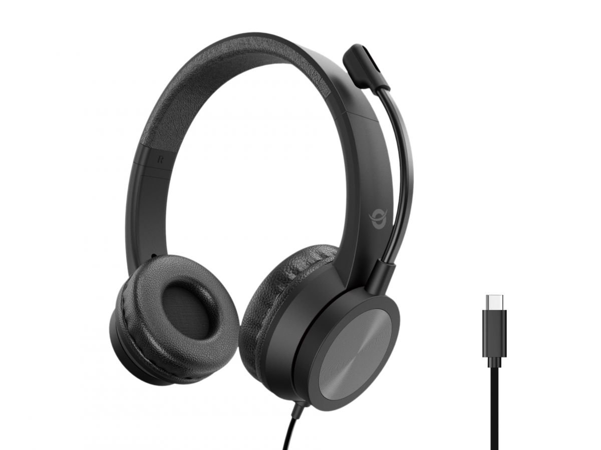 CONCEPTRONIC Polona05BC — Headset USB-C con micrófono flexible y cancelación de ruido