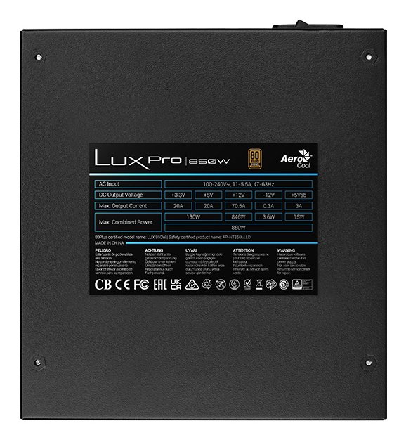 Aerocool Lux Pro 850W — Fuente ATX 3.0, 80 Plus Bronze, 14cm 5