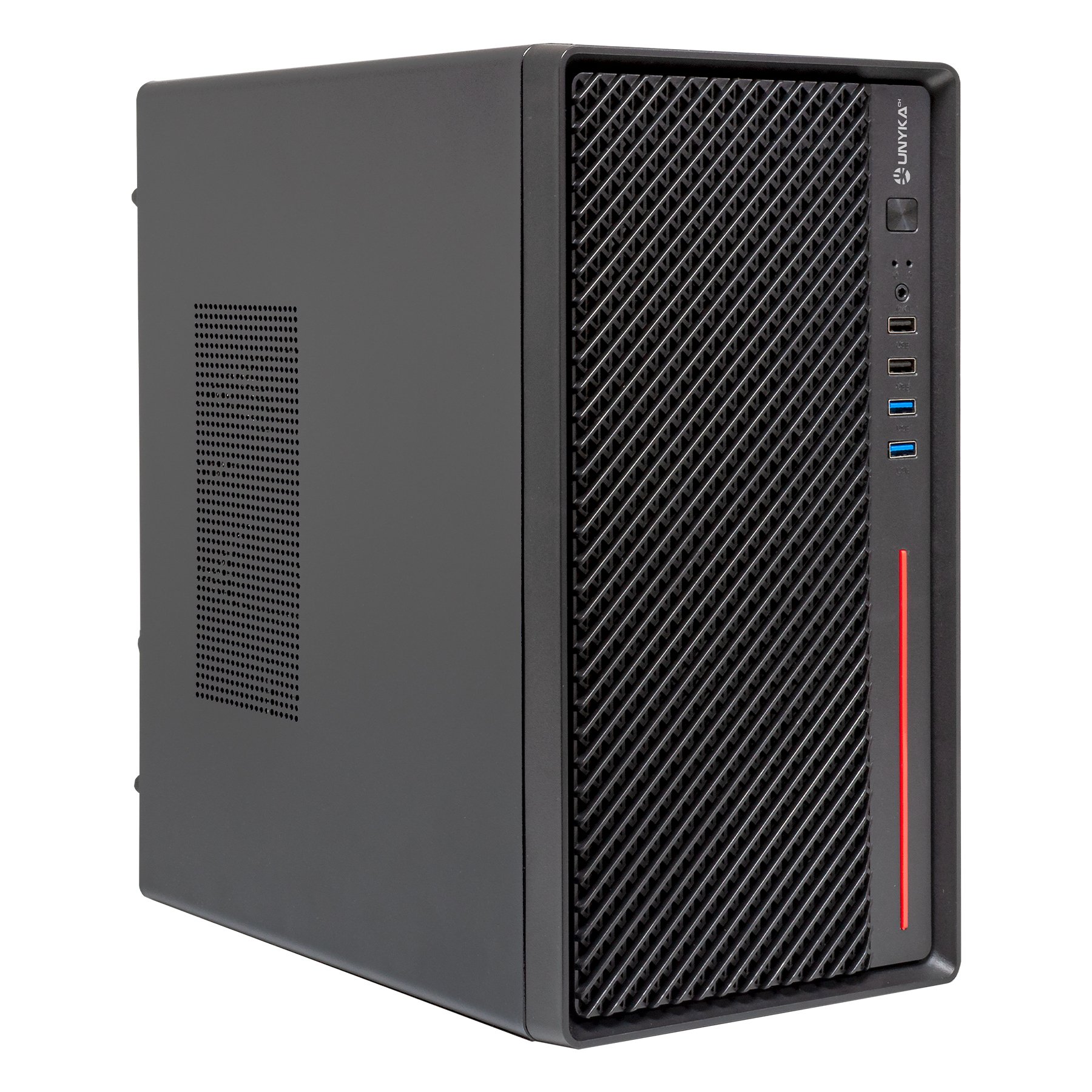 UNYKAch Numen 300 Pro — Micro ATX, orientación dual, 4 puertos USB