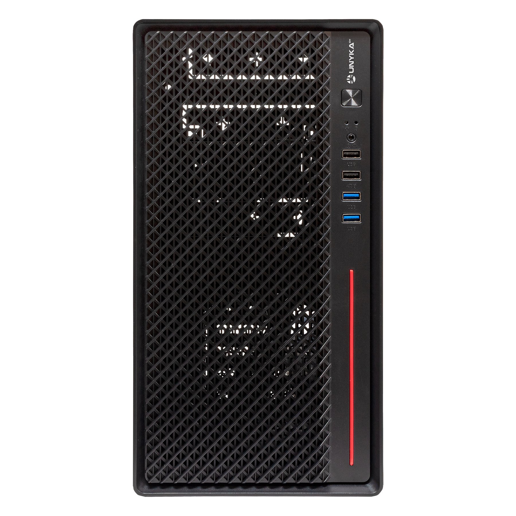 UNYKAch Numen 300 Pro — Micro ATX, orientación dual, 4 puertos USB 3