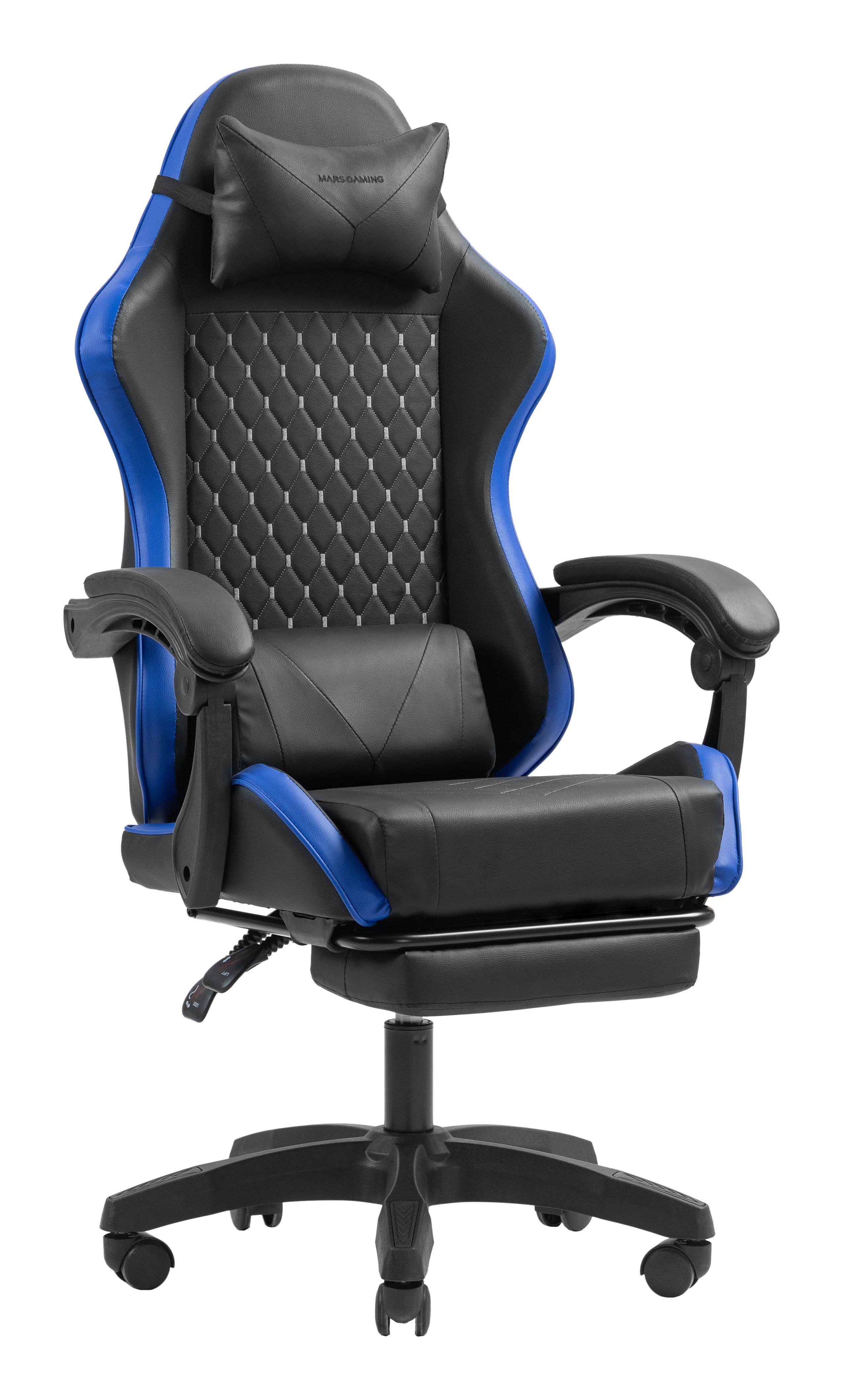 Silla Gamer Mgcxbbl Negra y Azul Reclinable Reposabrazos Ajustable Reposapies Cojines — vista detalle 2