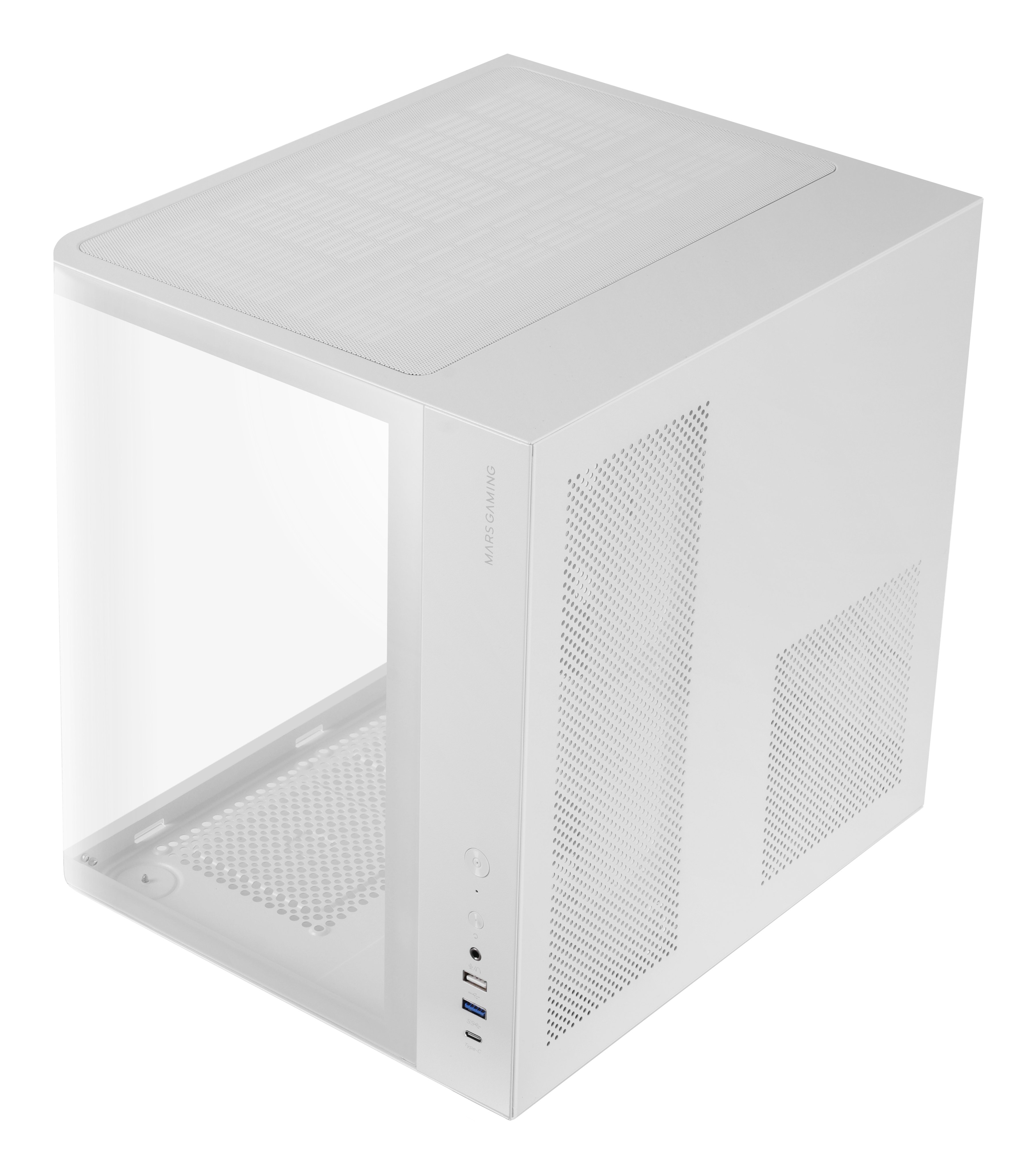 Caja ATX Semitorre Mccurv Blanco Cristal Templado Continuo GPU MAX. 334mm 1x3.5 2x2.5 — vista detalle 2