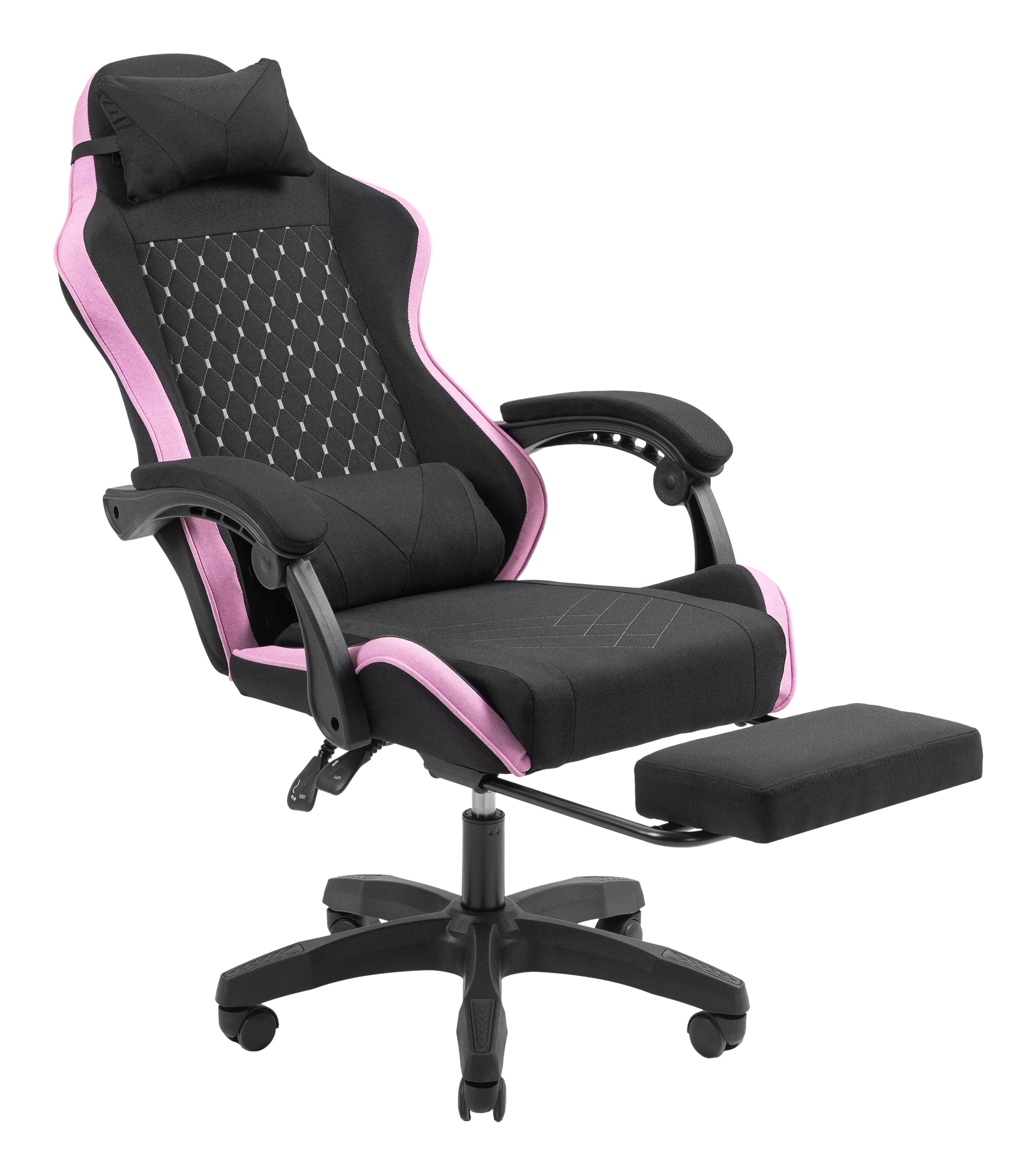 Silla Gamer Mgcxfgrbl Negra y Rosa Reclinable Reposabrazos Ajustable Reposapies Cojines Acabado Textil 7