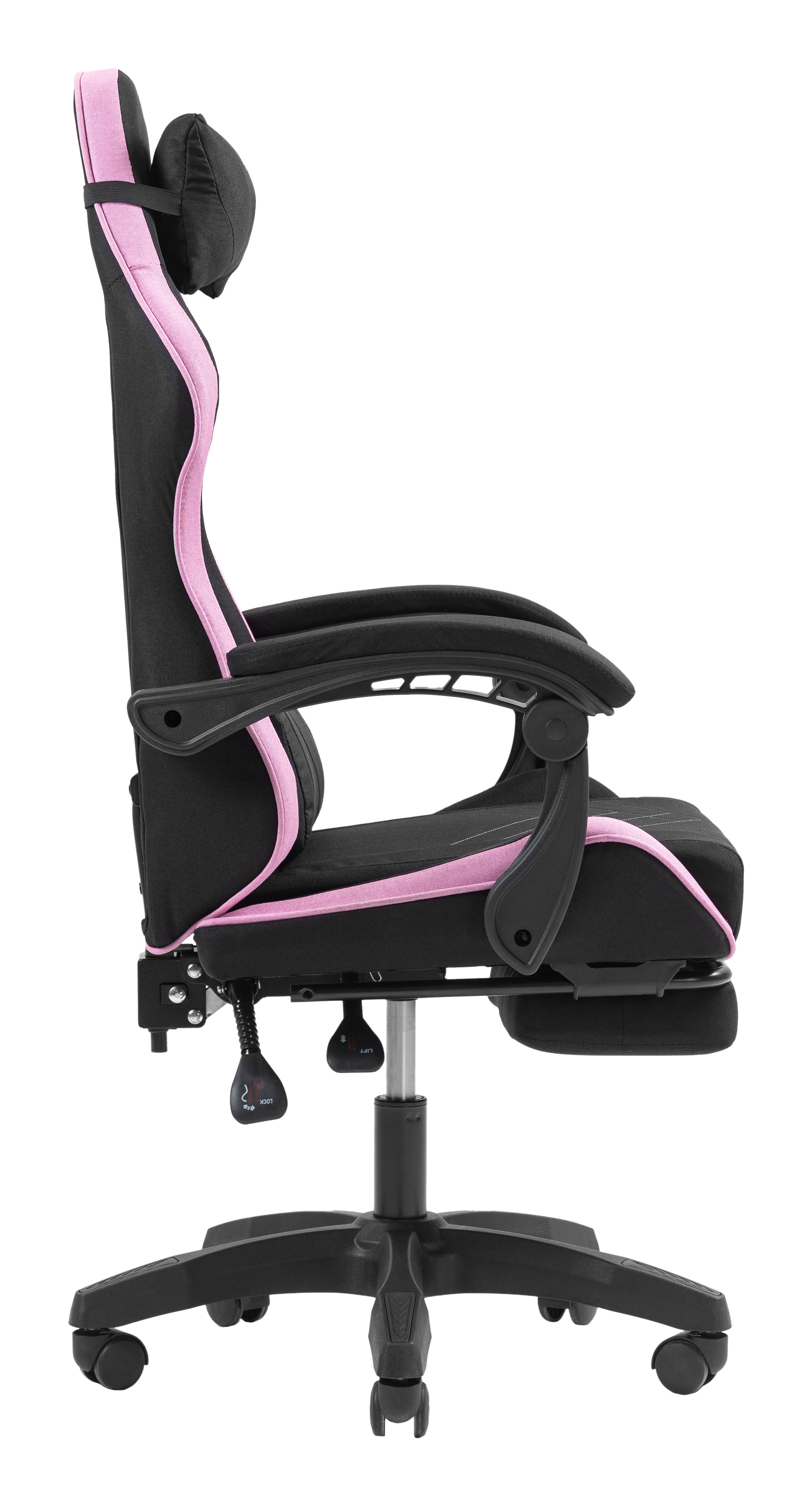 Silla Gamer Mgcxfgrbl Negra y Rosa Reclinable Reposabrazos Ajustable Reposapies Cojines Acabado Textil 8