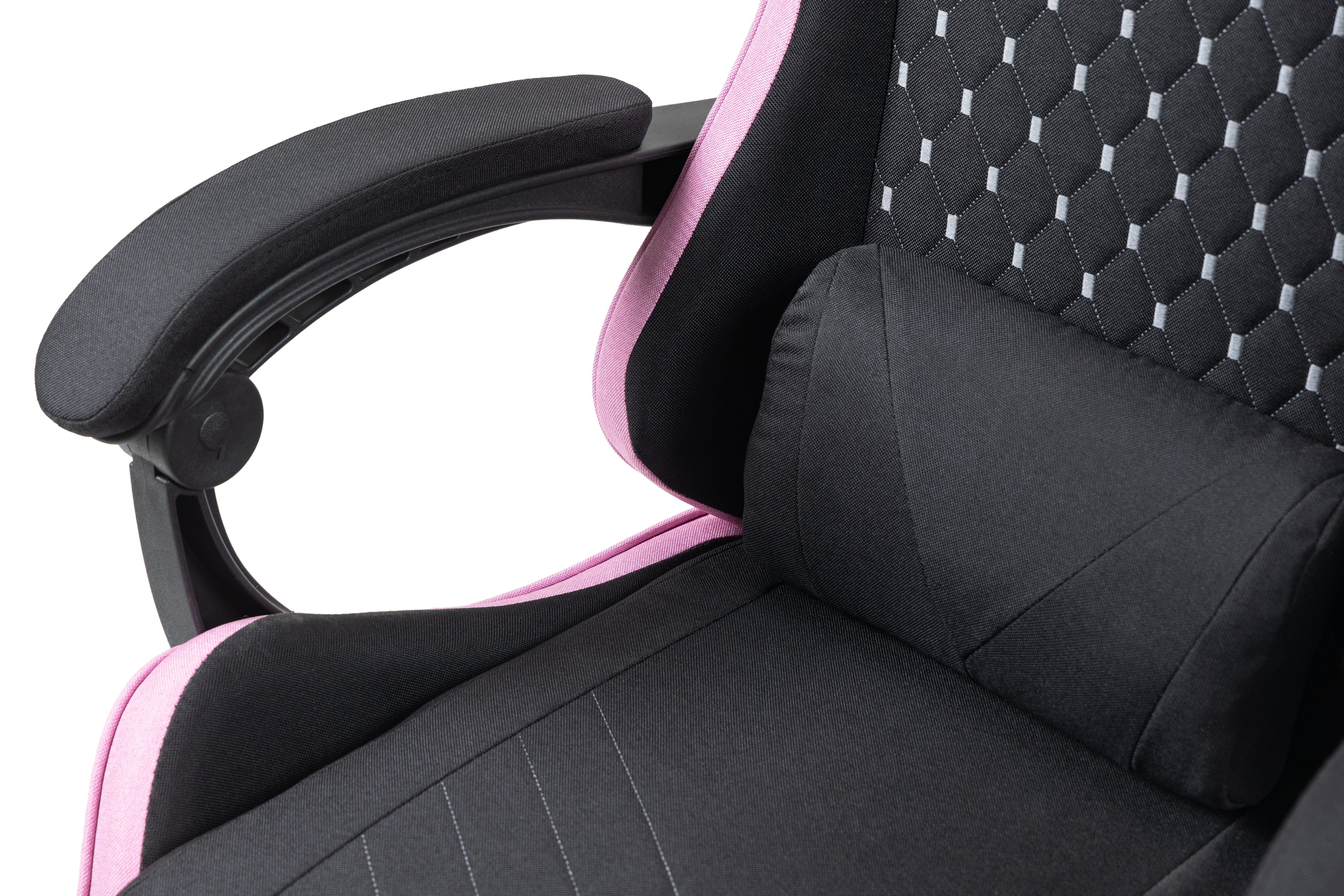 Silla Gamer Mgcxfgrbl Negra y Rosa Reclinable Reposabrazos Ajustable Reposapies Cojines Acabado Textil 10