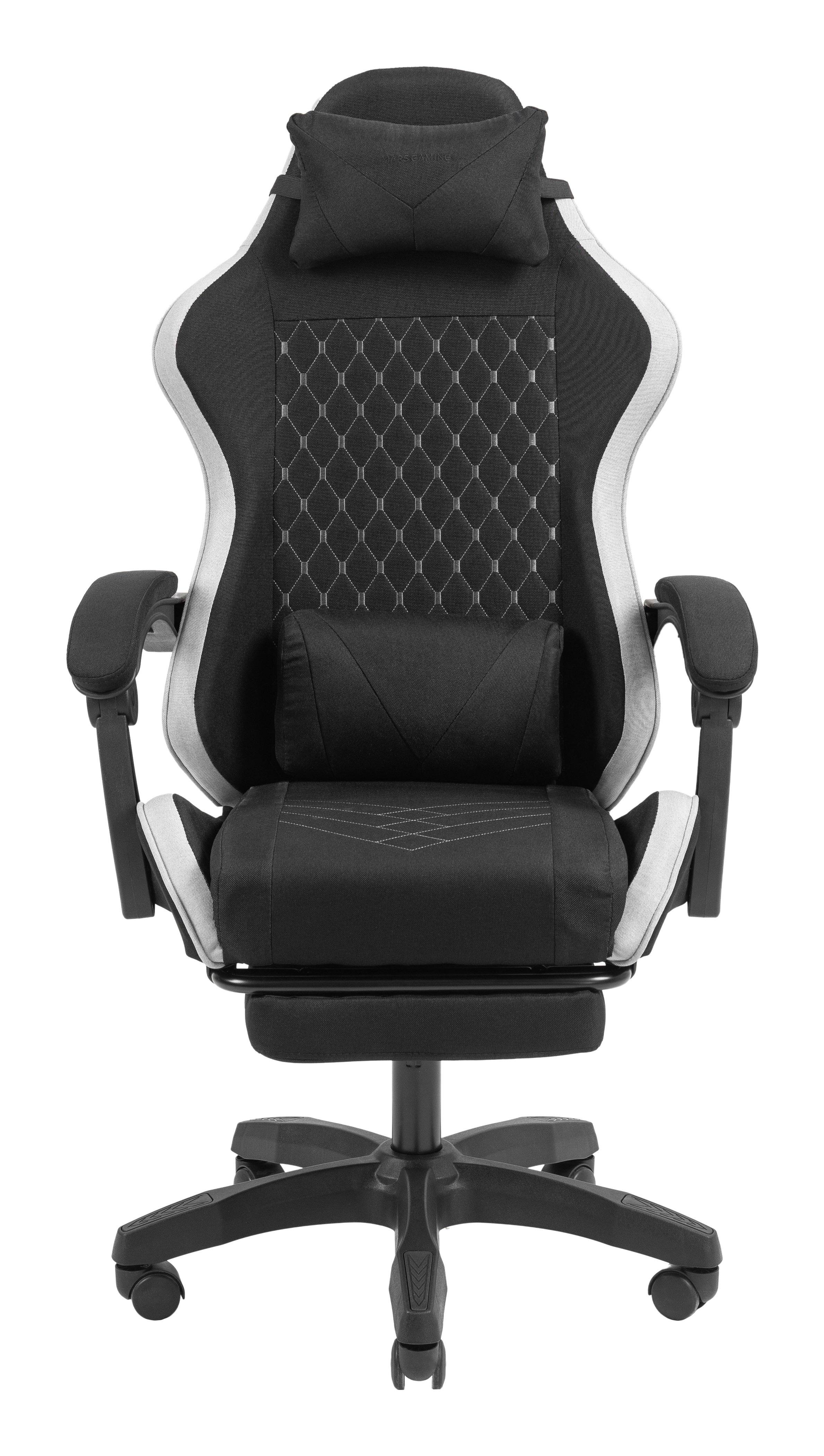 Silla Gamer Mgcxfgrbl Negra y Blanca Reclinable Reposabrazo Ajustable Reposapies Cojinesacabado Textil 2