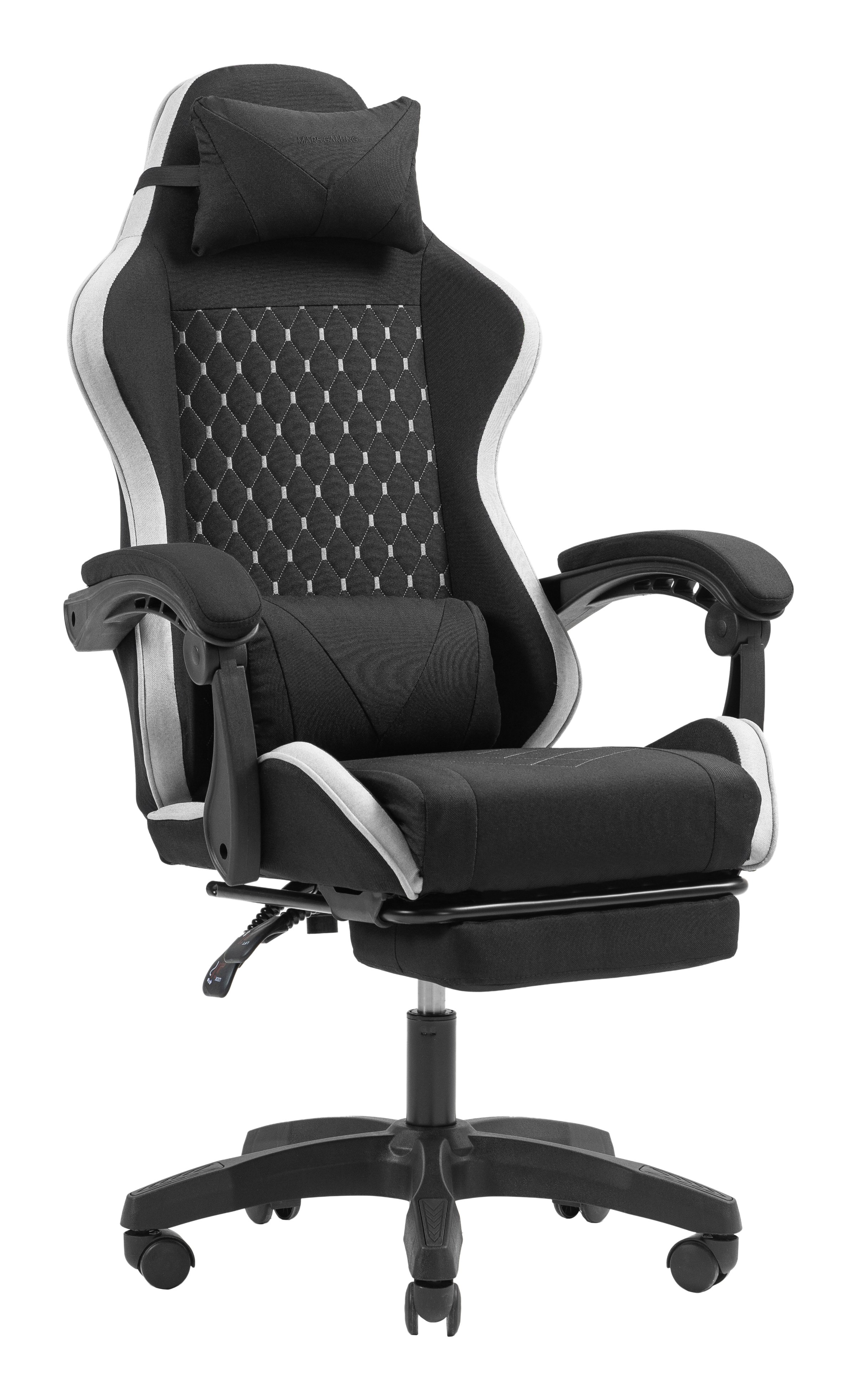 Silla Gamer Mgcxfgrbl Negra y Blanca Reclinable Reposabrazo Ajustable Reposapies Cojinesacabado Textil 3