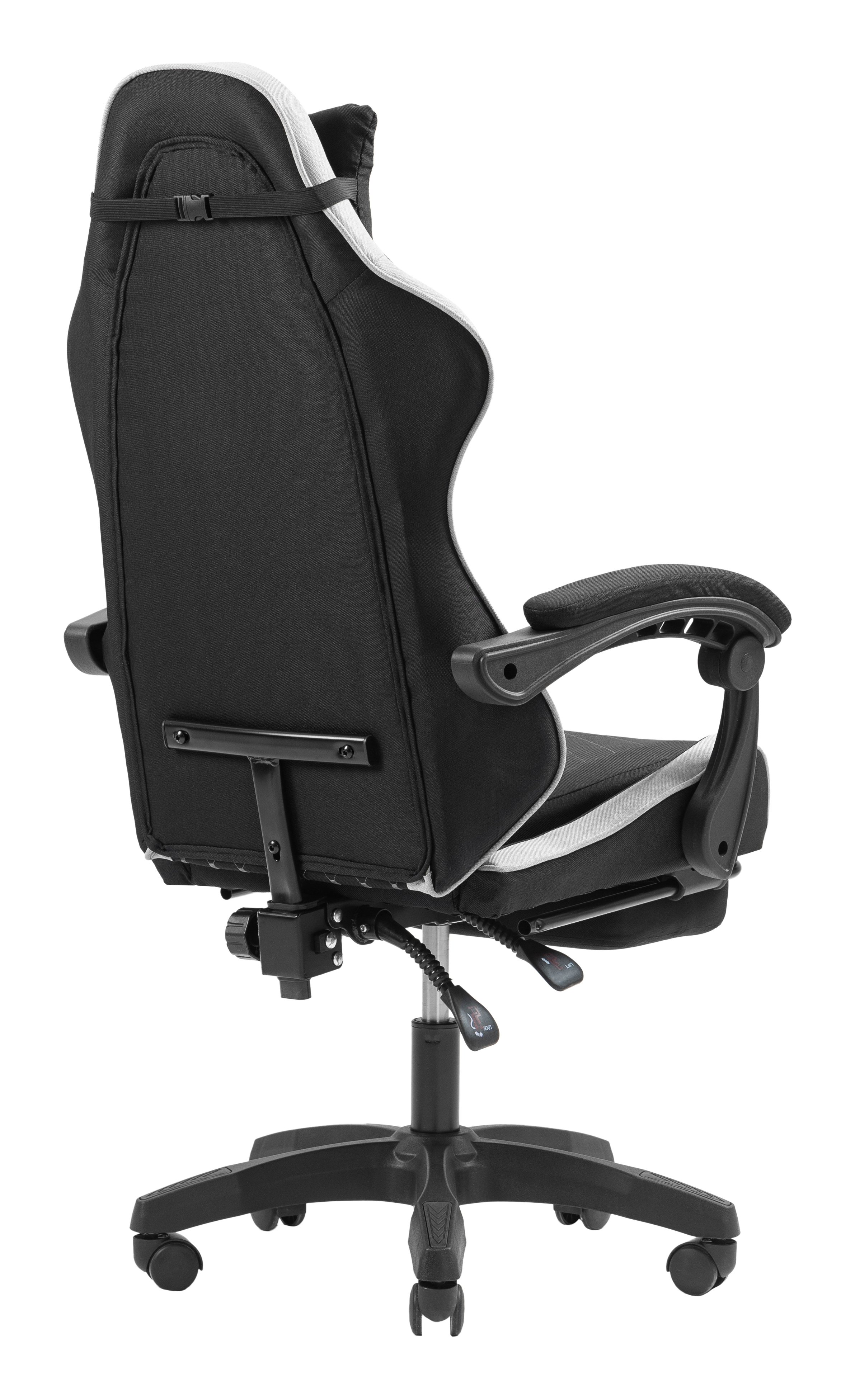 Silla Gamer Mgcxfgrbl Negra y Blanca Reclinable Reposabrazo Ajustable Reposapies Cojinesacabado Textil 6