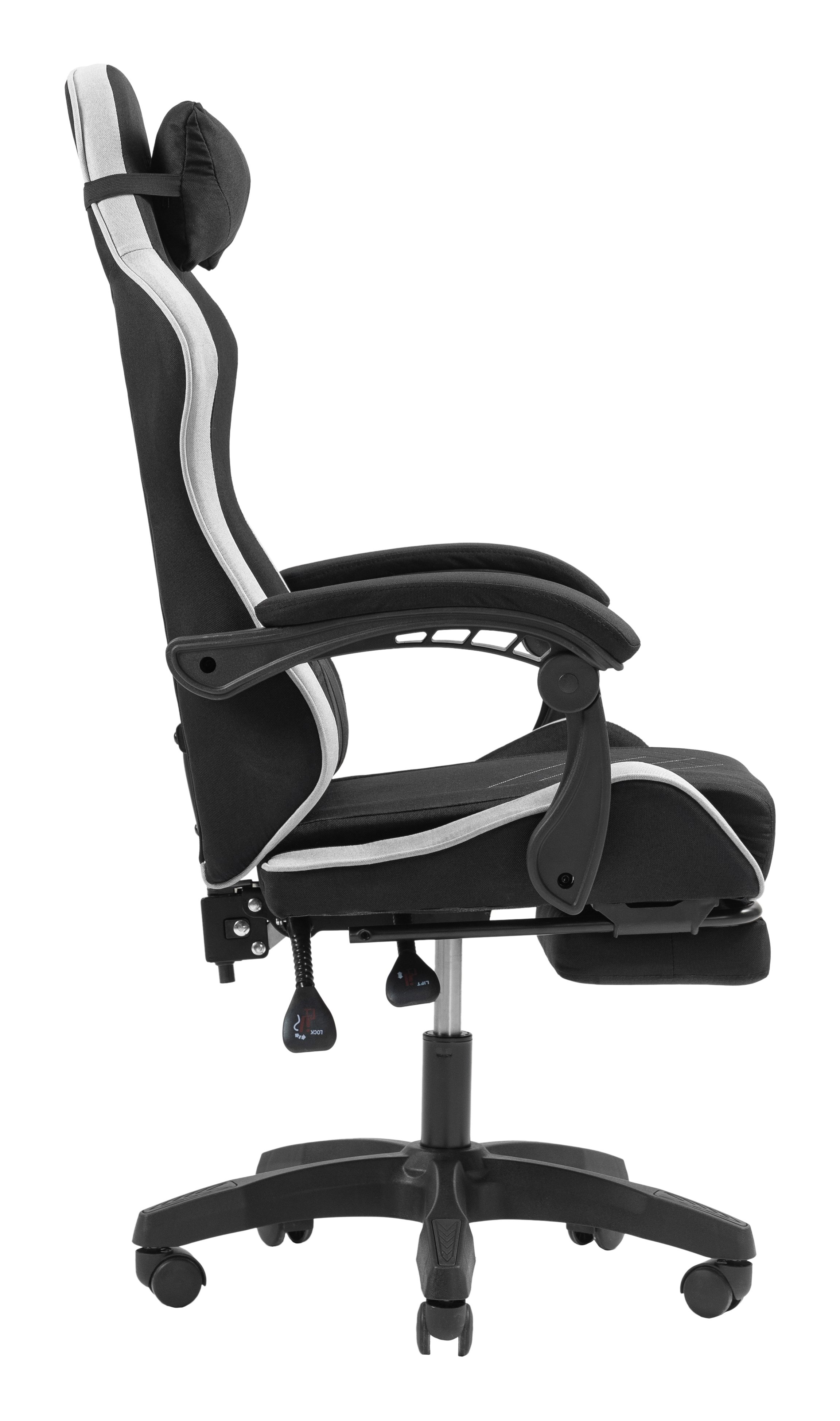 Silla Gamer Mgcxfgrbl Negra y Blanca Reclinable Reposabrazo Ajustable Reposapies Cojinesacabado Textil 8