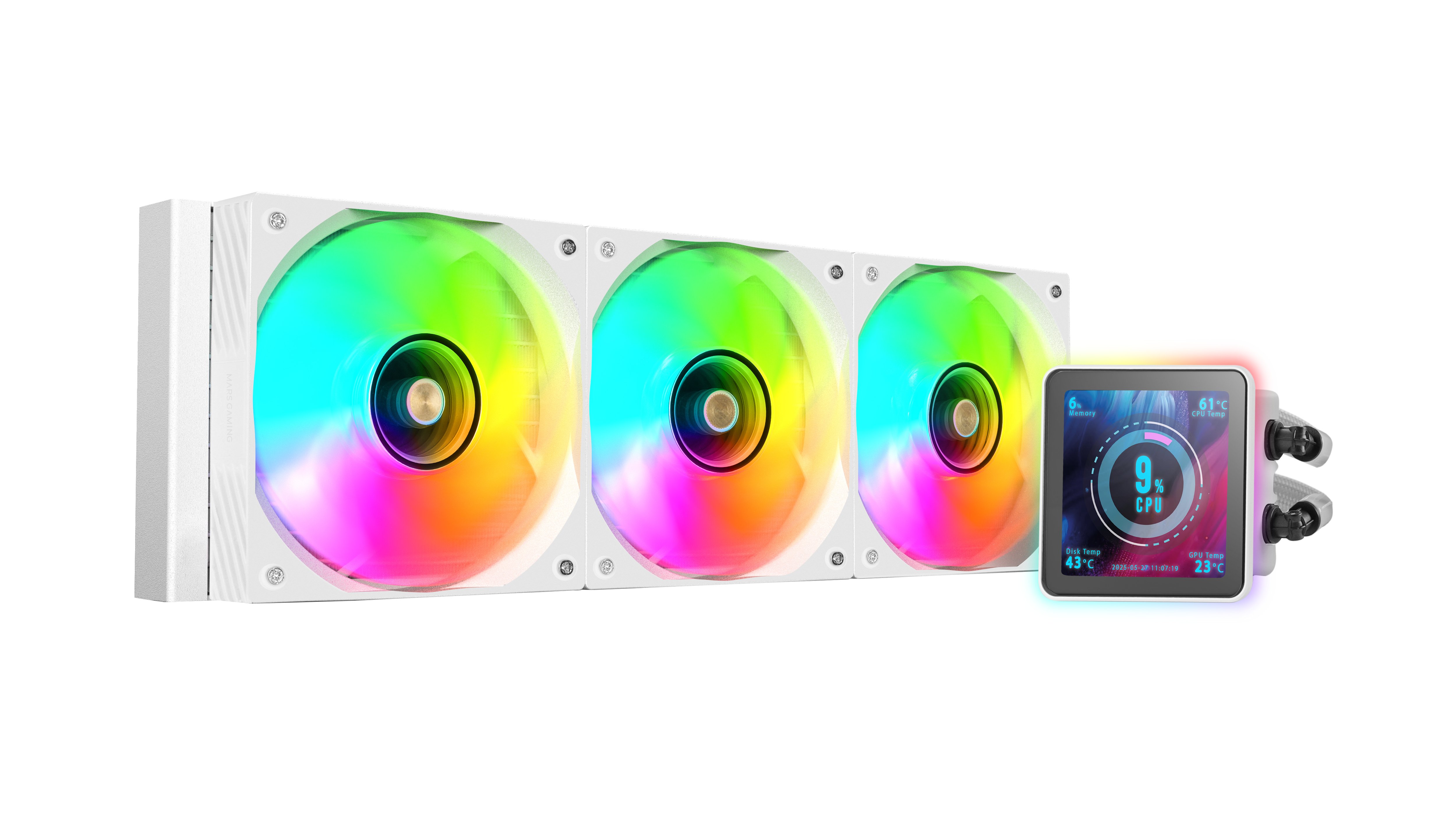 Sistema de Refrigeracion Liquida MLVISIONPRO360 Blanco 3x120mm ARGB TPD 600W LCD Intel y AMD — vista detalle 1