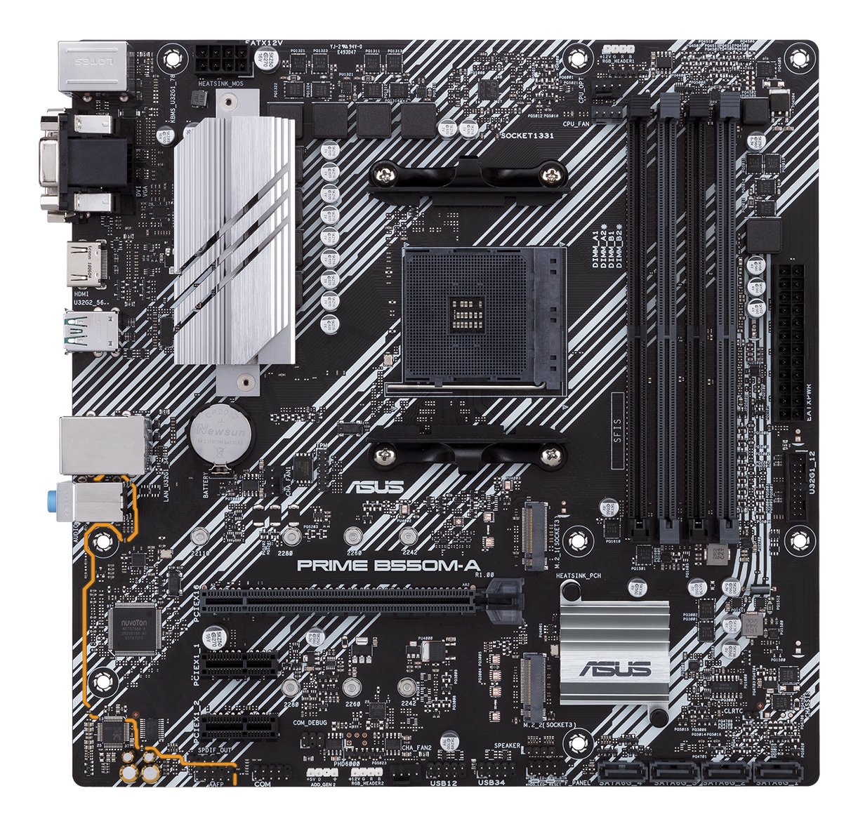 PB Prime B550M-A/CSM Skt AM4 M-ATX DDR4-3200MHz HDMI DVI VGA 1Xpcie 4.0 3PCIE 3.0 3xM.2 GLAN 8USB3.2 — vista detalle 1