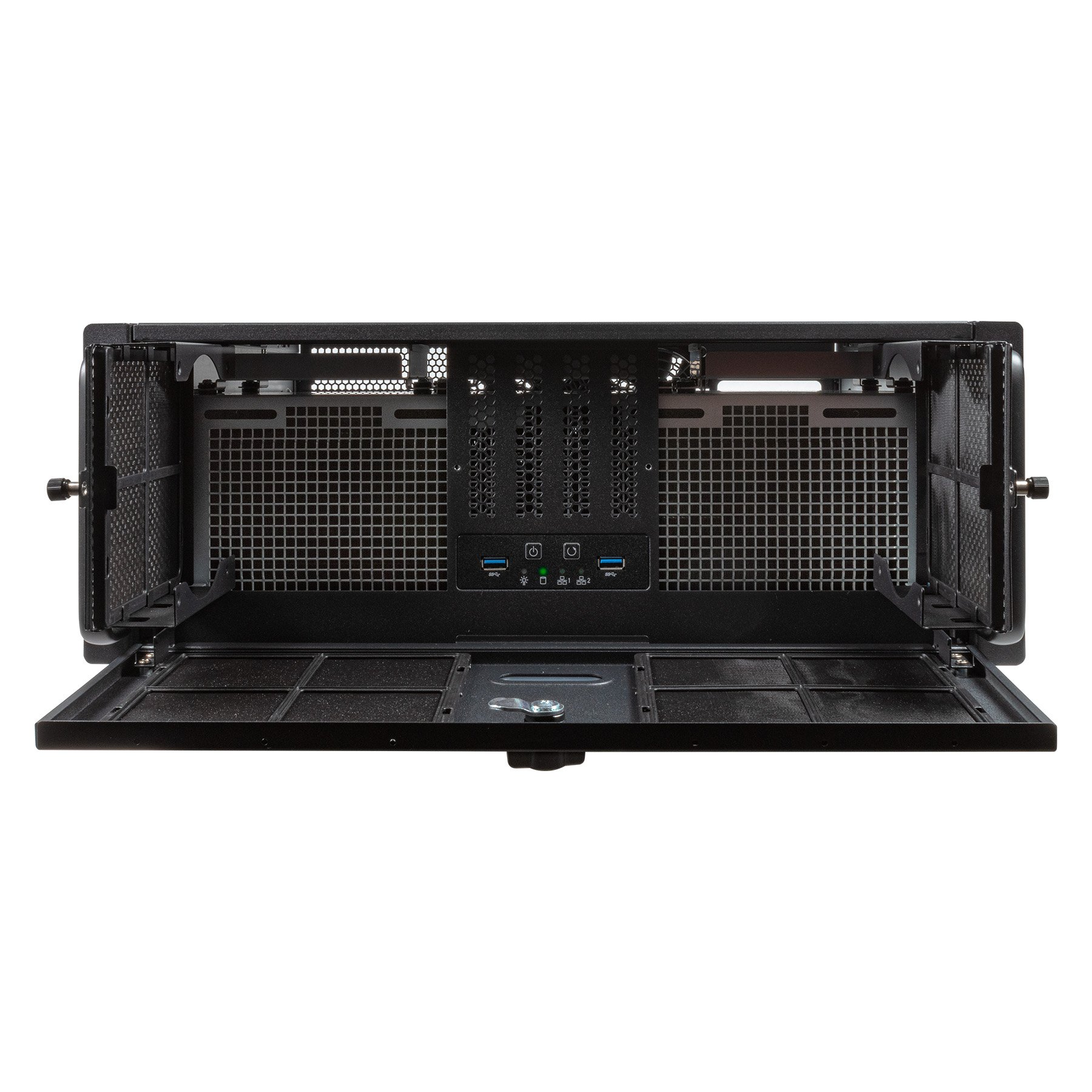 Caja RACK 19" 4U UK51918 ATX Color Plata Negro 3 Bahias 1x USB3.0 1xUSB-C F.A ATX/ Redundante Cierre con Llave — vista detalle 1