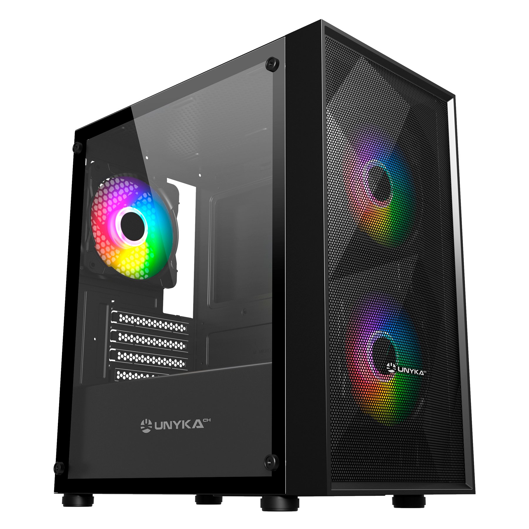 UNYKAch MIR B200 Black — Caja Micro ATX con cristal templado y ventiladores ARGB
