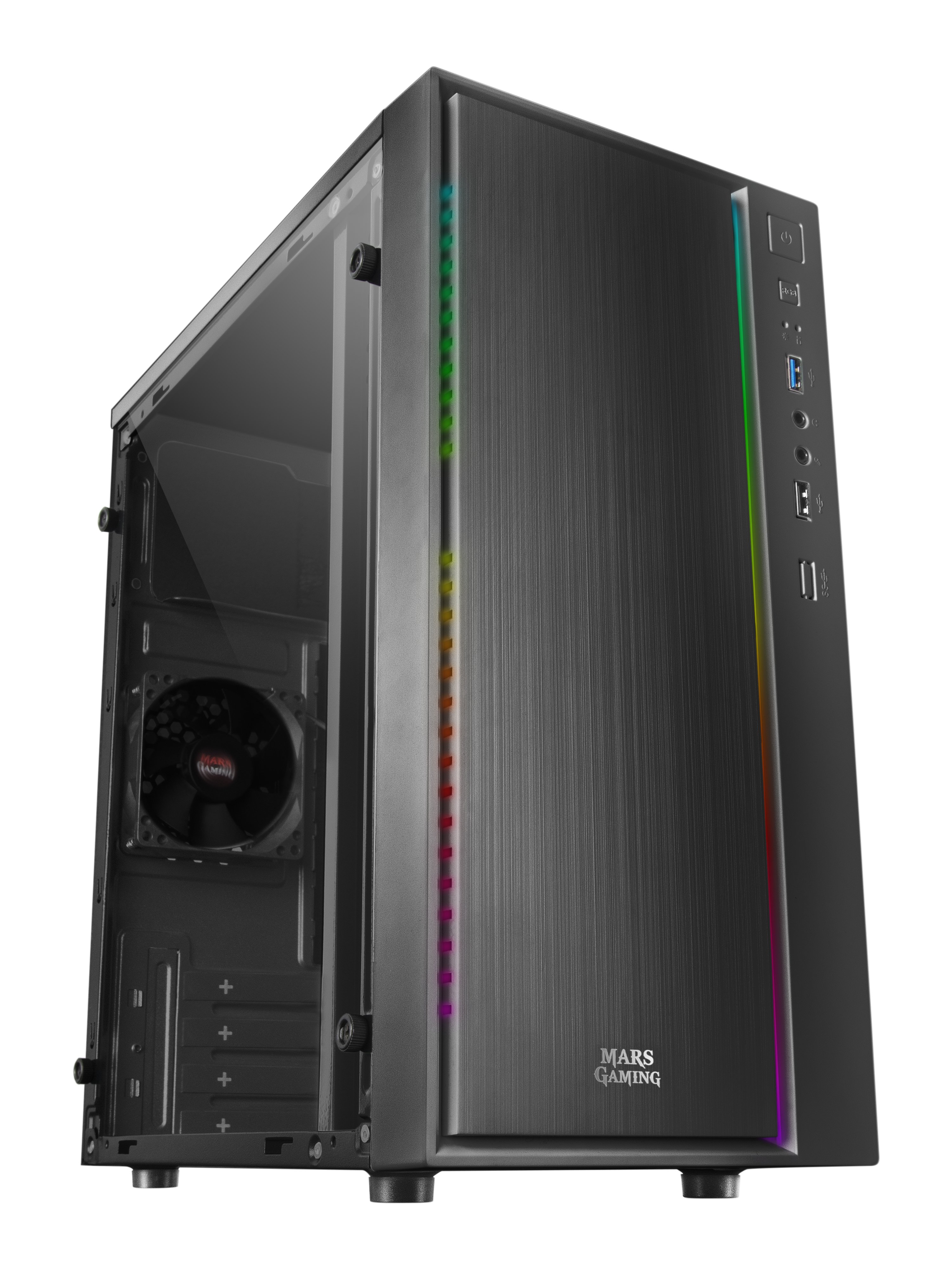 MARS GAMING MCM Black — Caja MicroATX Gaming con RGB frontal y ventana lateral