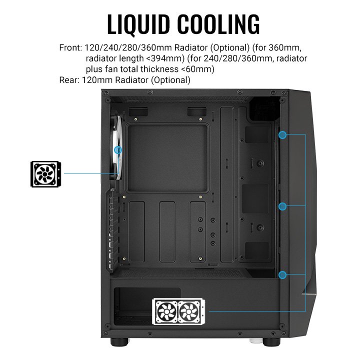 Caja ATX Semitorre Gaming Scape Black V3 Frontal con Linea ARGB Incluye 3 Ventiladores ARGB 2x140mm 1x120mm Trasero Lateral Cristaltemplado C 6