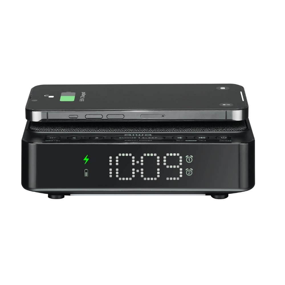 Radio Despertador CR-30BK Carga Inalambrica 5W USB FM LED Regulable 2