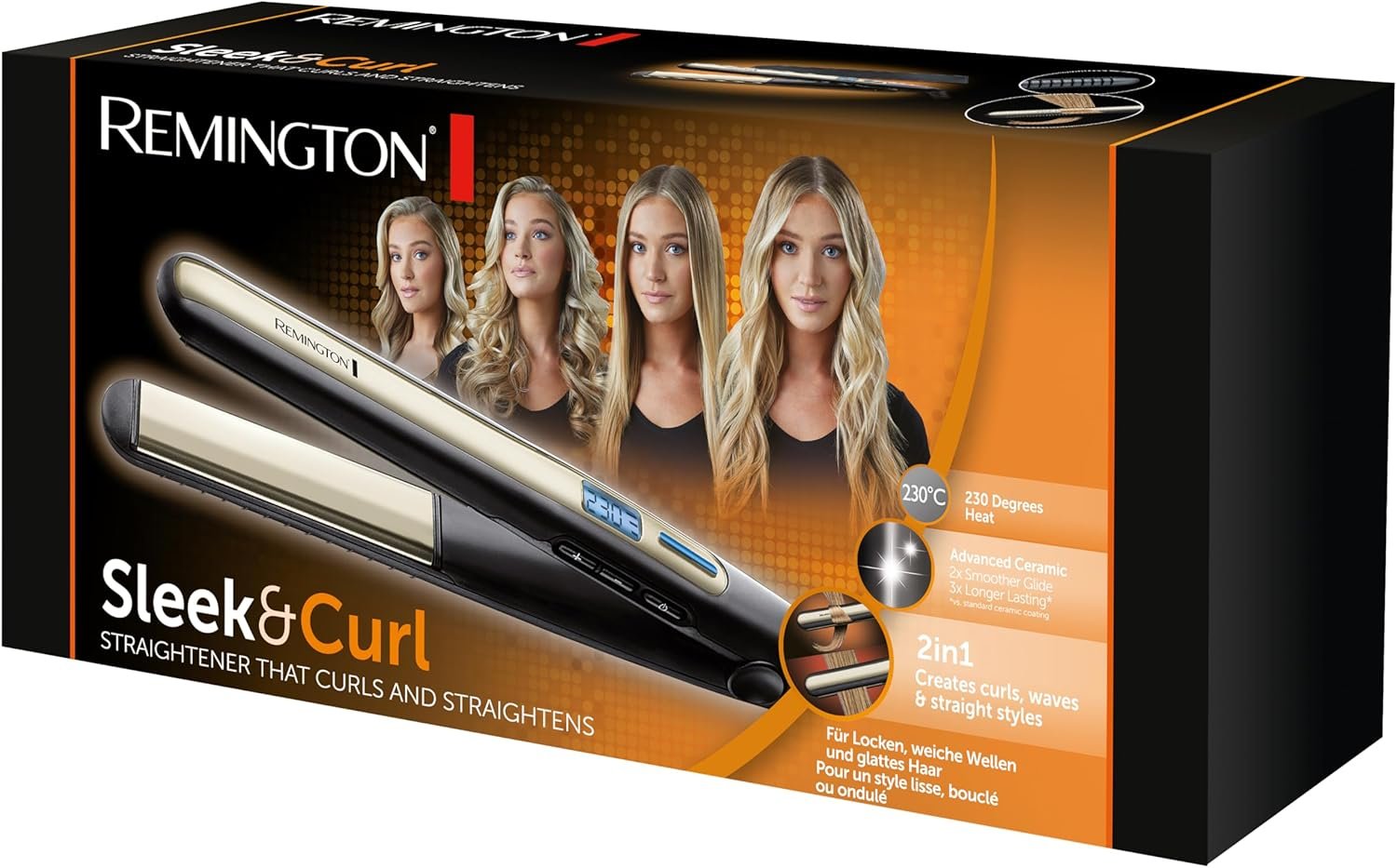 Plancha de PELO Sleek&curl Pantalla Digital 150-230ºC Cable Giratorio Placas 110mm 6