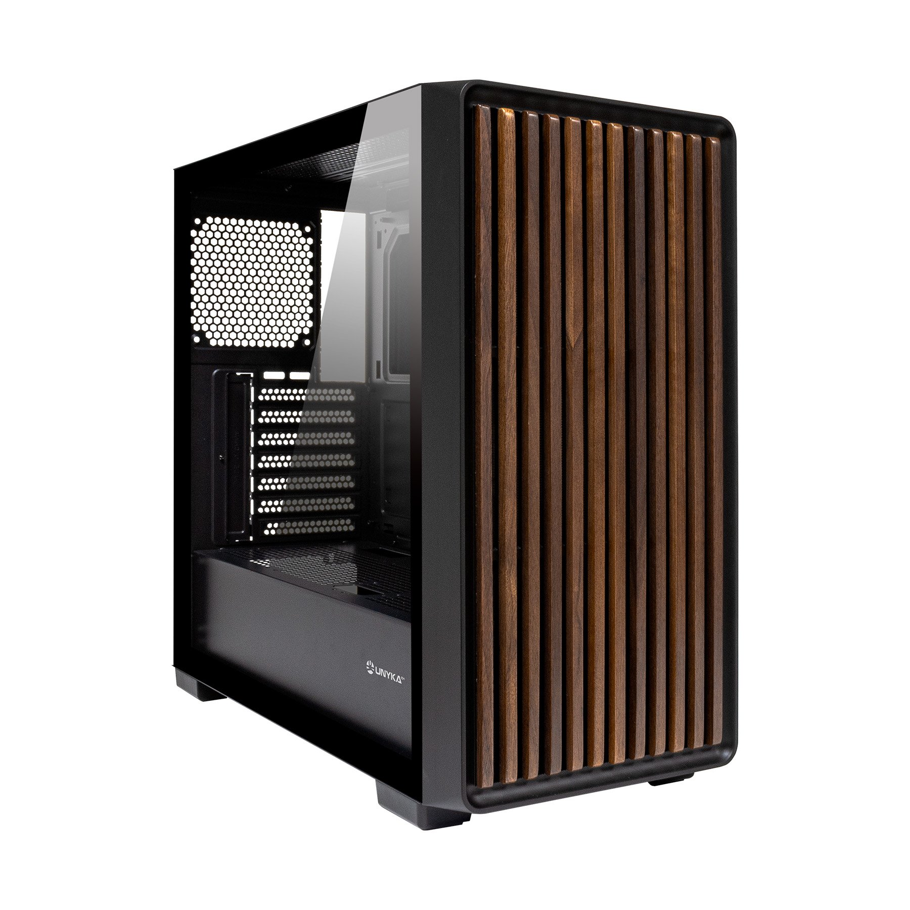 UNYKA Revelat Madeira Black — Caja ATX torre con frontal madera y USB 3.0 2