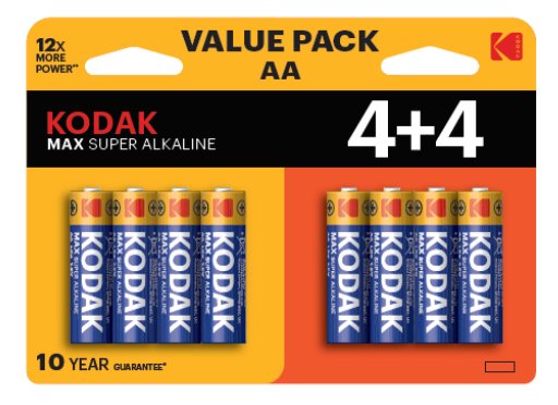 Kodak Max Alcalina AA — Pack 8 pilas 2800 mAh 1.5V