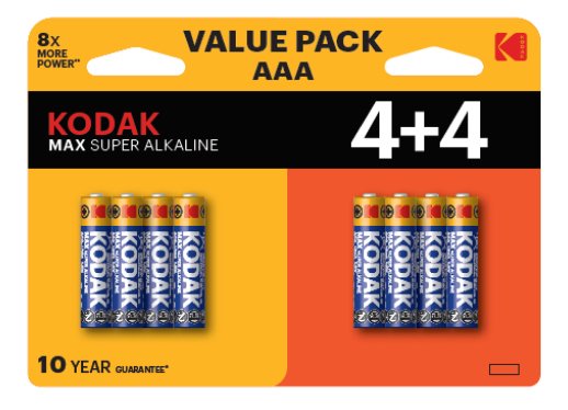 KODAK MAX Alcalina LR3 — Pack 8 pilas AAA 1.5V 1150 mAh