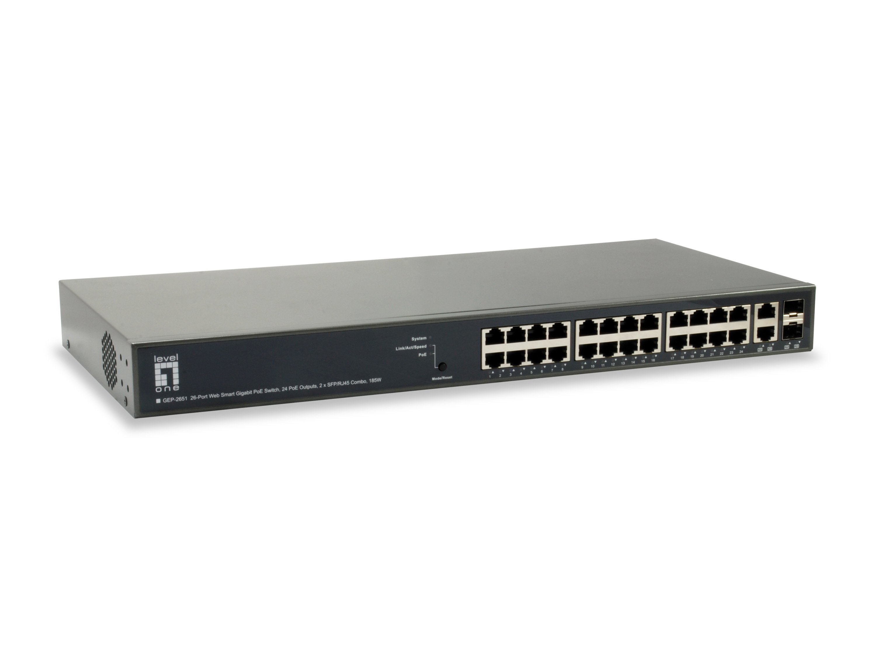 LEVEL ONE GEP-2651 — Switch 24 puertos Gigabit PoE + 2 SFP 185W