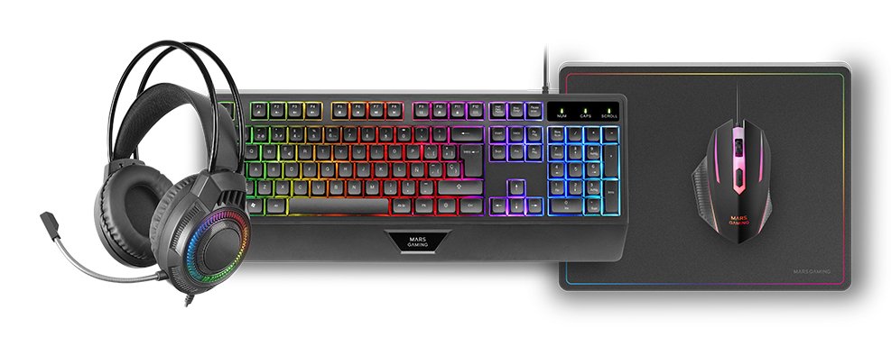 Teclado Mouse Headset y Alfombrilla MCP124PROPT H-MECH RGB 3200DPI Negro Portugues — vista detalle 1