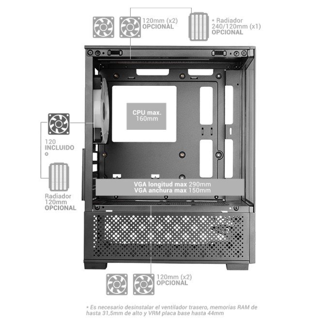 MARS GAMING MC-SE2W — Caja MicroATX blanca con cristal templado 4