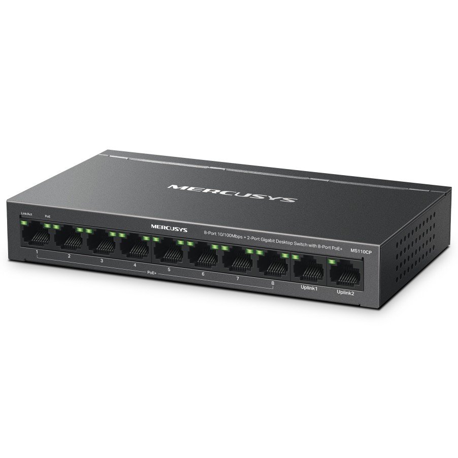 MERCUSYS MS110CP — Switch PoE+ 10 puertos, 8x100Mbps + 2xGbps — vista detalle 1