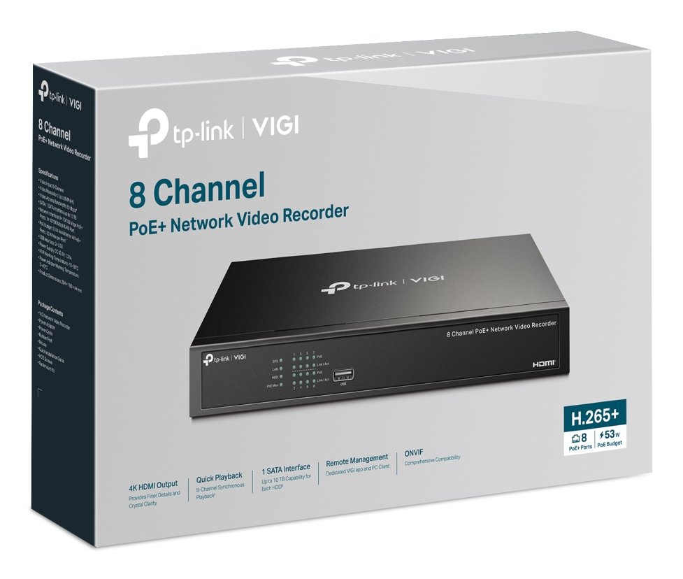 Grabador de Video TP-LINK VIGI NVR1008H-8P 8 Canales 16mp 8xRJ45 Poe+ 53W HDMI 4k H.265+ SATA 2xUSB — vista detalle 2