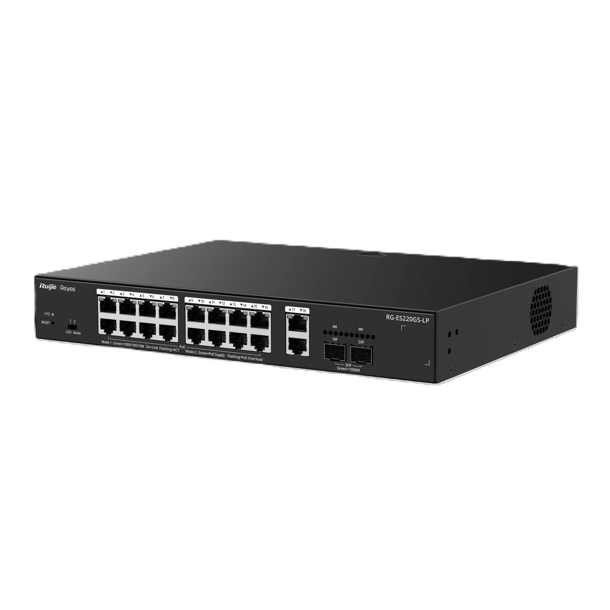 Switch Gestionable L2 RG-ES220GS-LP 18xRJ45 Gb 2x SFP GE 16xPoE 130W Gestion en la NUBE — vista detalle 1