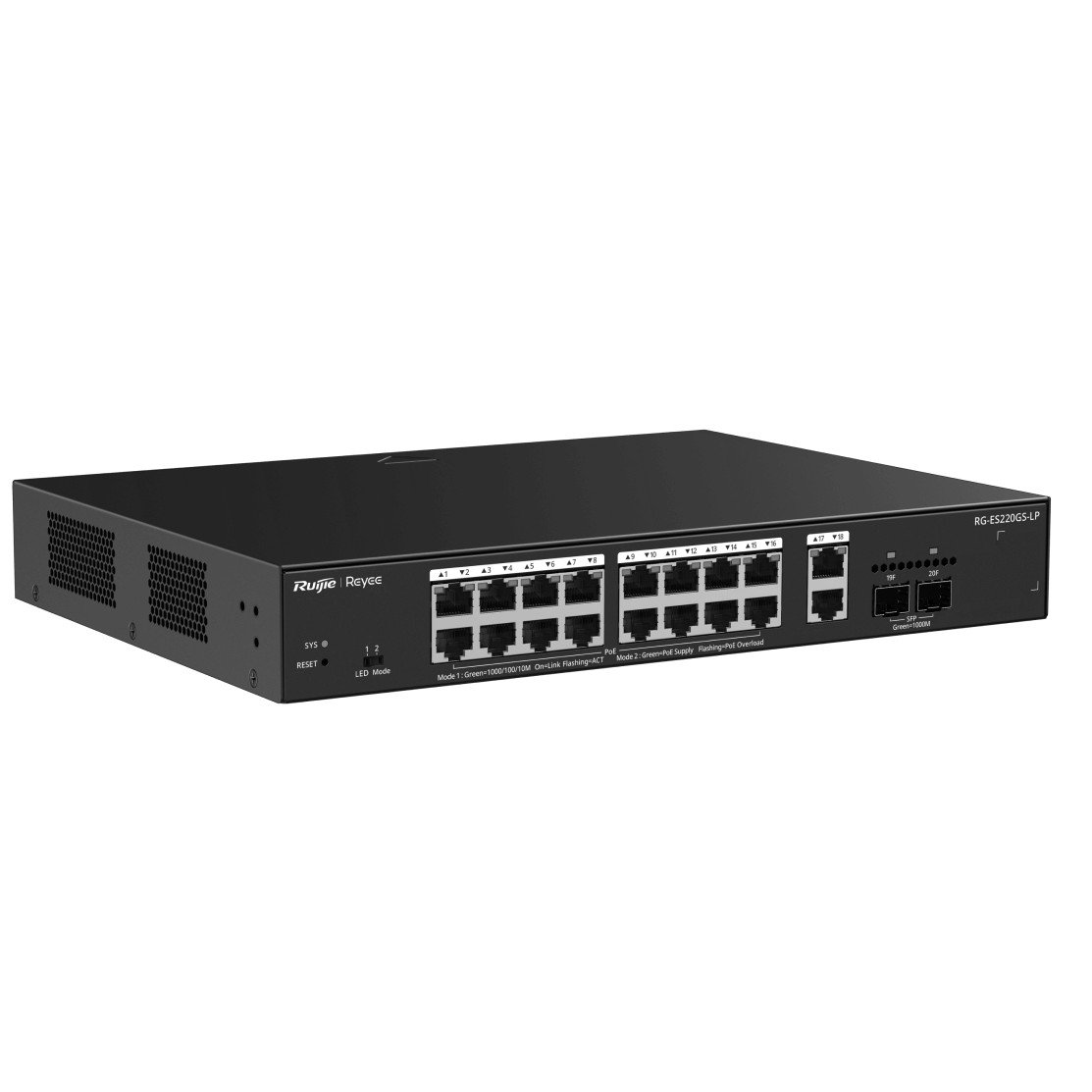 Switch Gestionable L2 RG-ES220GS-LP 18xRJ45 Gb 2x SFP GE 16xPoE 130W Gestion en la NUBE — vista detalle 2