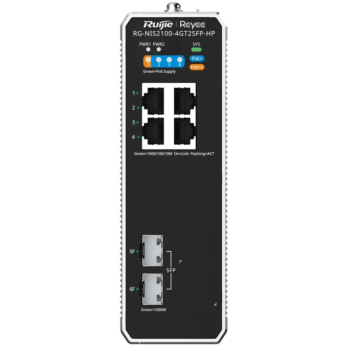 Switch Gestionable L2 RG-NIS2100-4GT2SFP-HP 6P 4xRJ45 Gb 2xSFP GE 4xPoE 180W Gestion NUBE — vista detalle 2