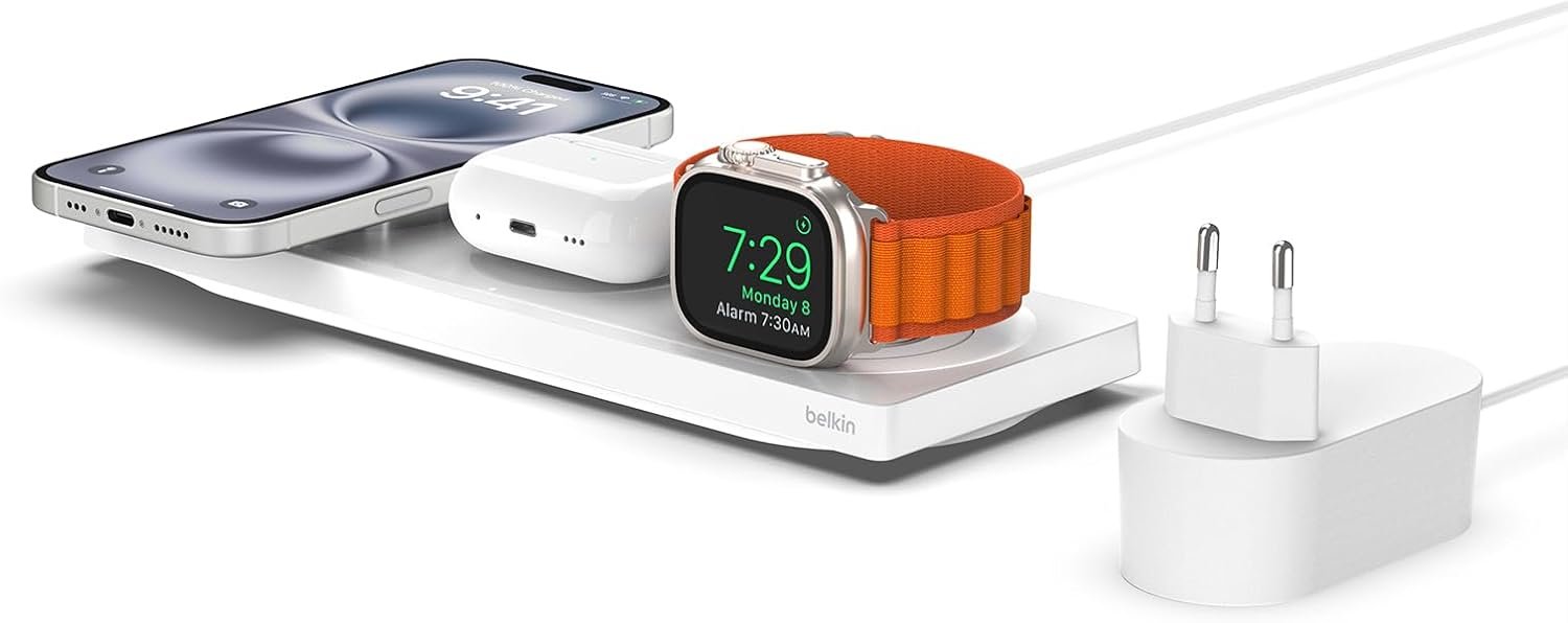 Belkin WIZ016VFWH — Cargador inalámbrico MagSafe 3 en 1 blanco