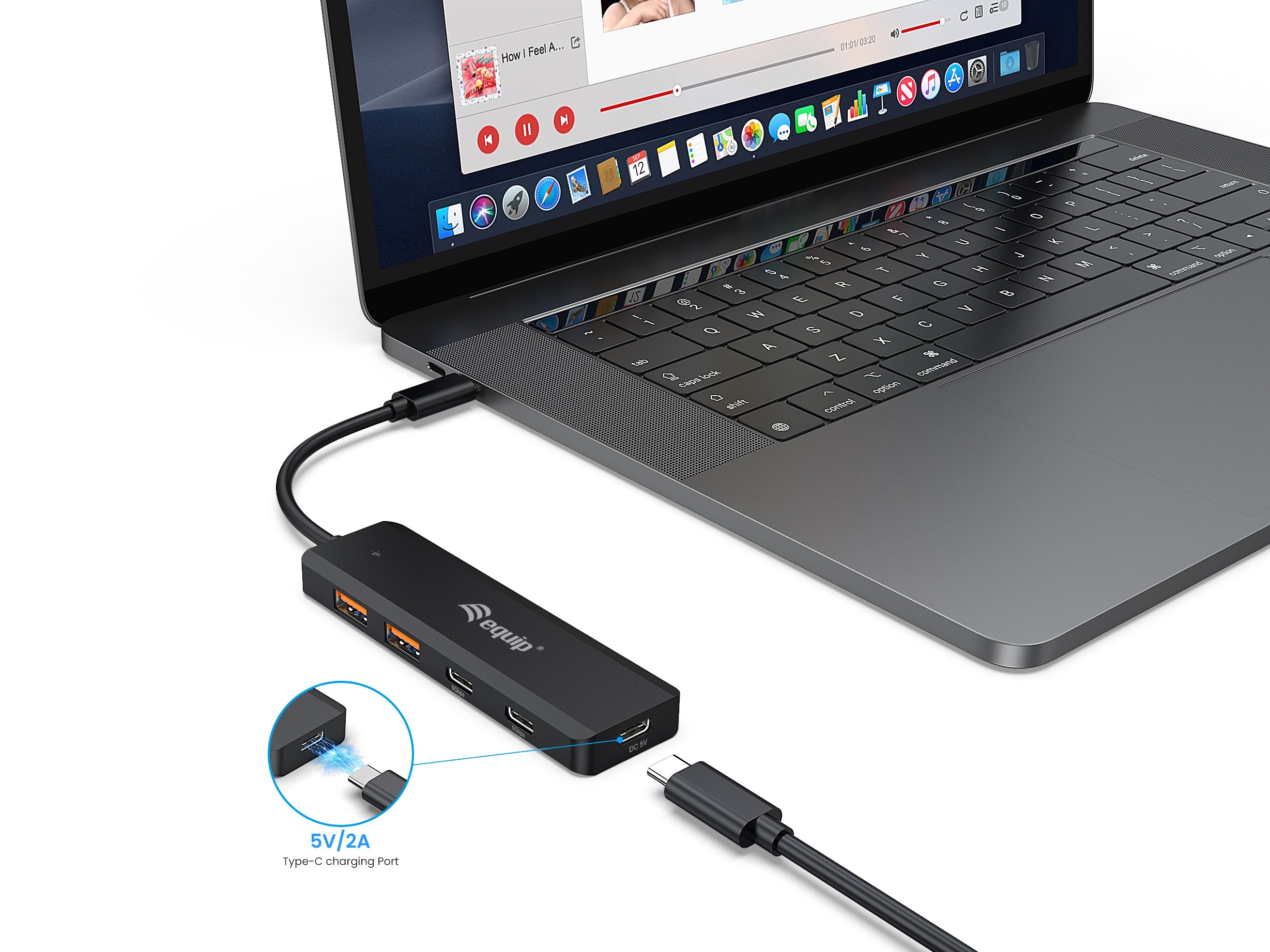 EQUIP 128966 — Hub USB-C con 2 puertos USB-C, compatible Thunderbolt 3/4 5