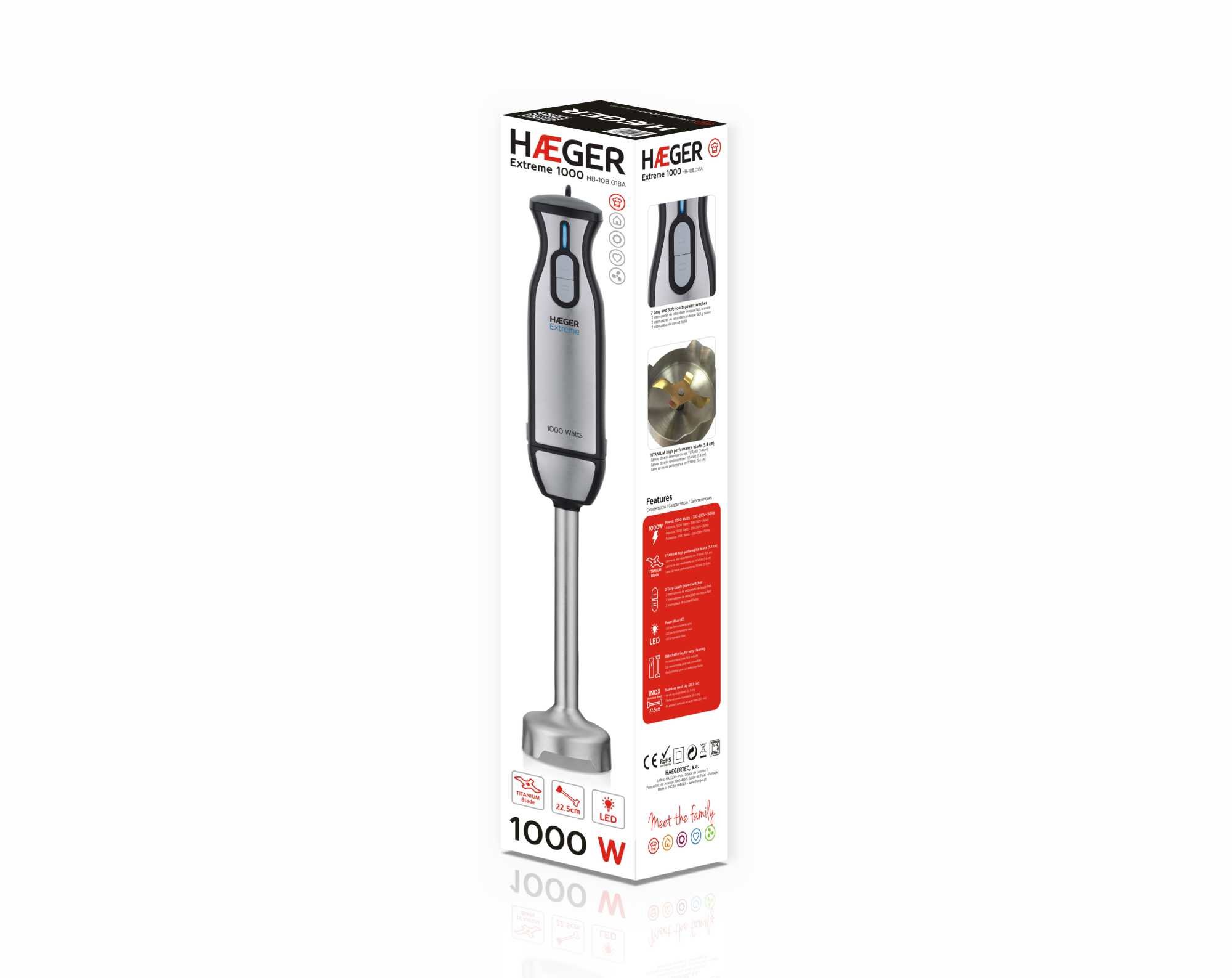 Batidora de MANO Extreme 1000W Pie de Acero Inoxidable EJE Desmontable 3