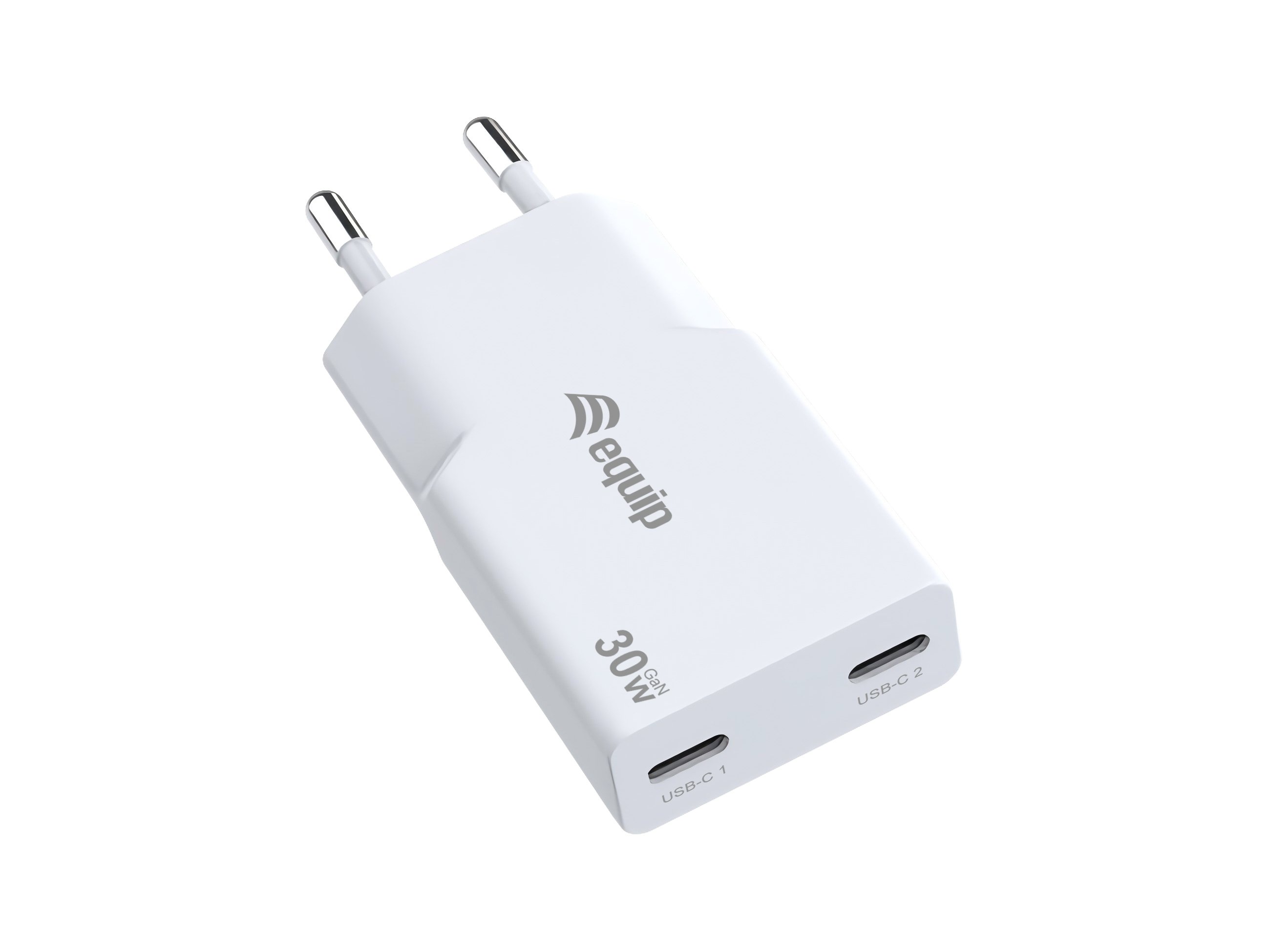 EQUIP 245524 — Cargador GaN 30W Dual USB-C Blanco
