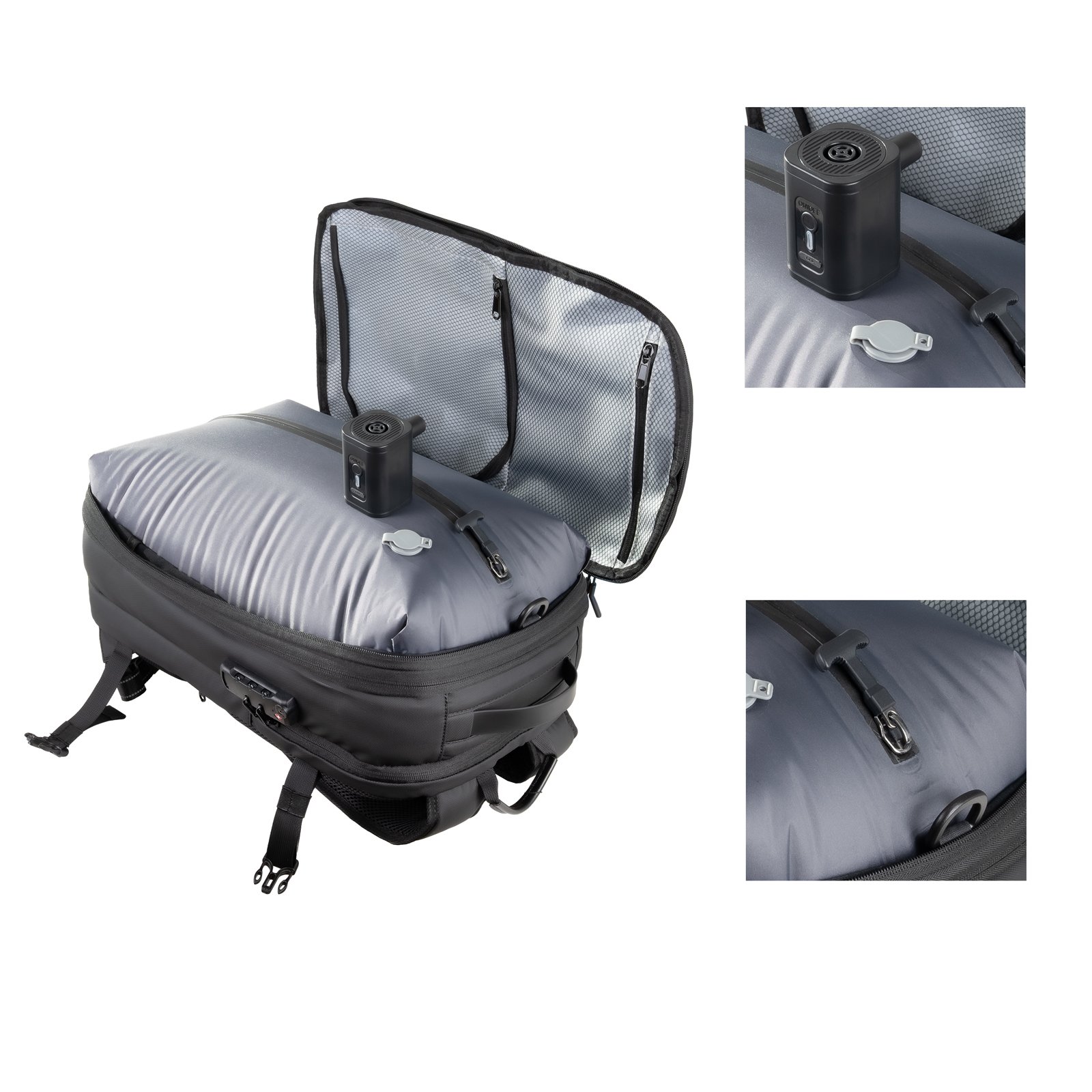 Mochila Viaje TQBP-V101-BK Portatil 17" Compresion Vacio Bomba Aire 30-55L Negra — vista detalle 2
