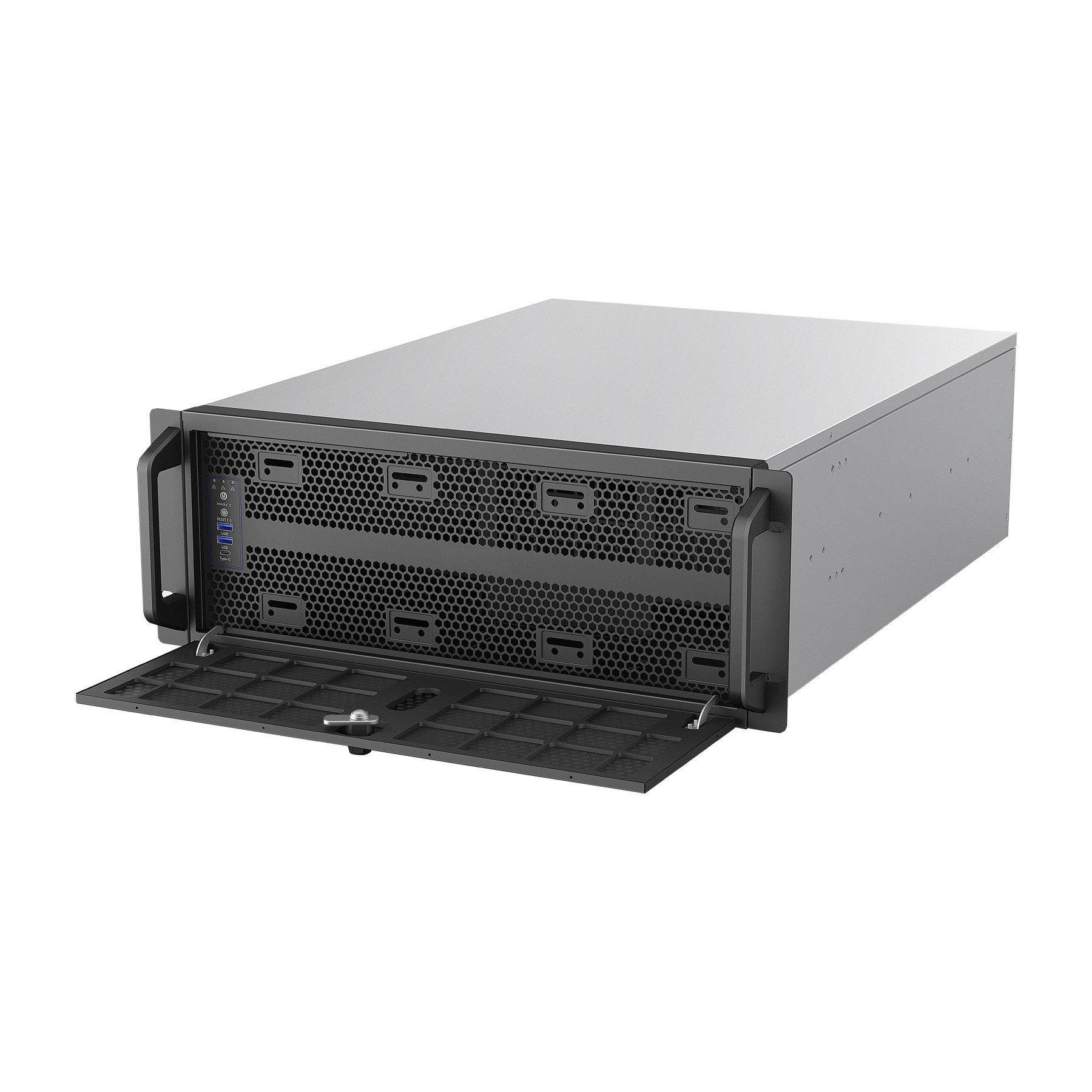 Caja RACK 19" 4U sin Fuente Negro Plata 6 Bahias INT 1xUSB2.0 1xUSB3.0 1xUSB-C — vista detalle 1
