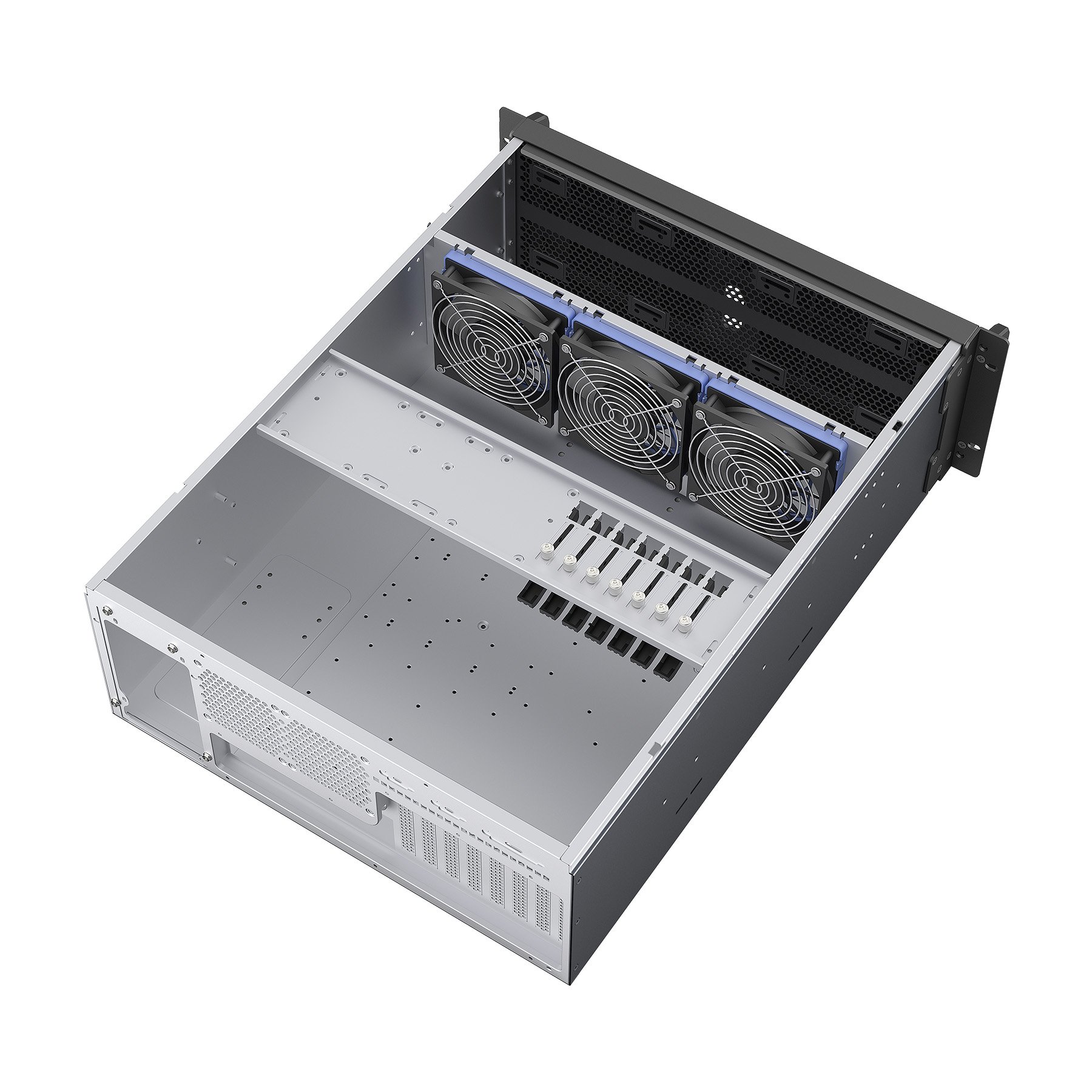 Caja RACK 19" 4U sin Fuente Negro Plata 6 Bahias INT 1xUSB2.0 1xUSB3.0 1xUSB-C — vista detalle 2