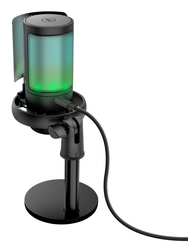 Microfono GXT 238 Auron Gaming USB Iluminacion LED Patron Cardioide Tripode Negro — vista detalle 1