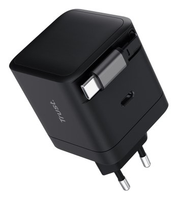 Trust Maxo 65W — Cargador USB-C con cable retractable dual