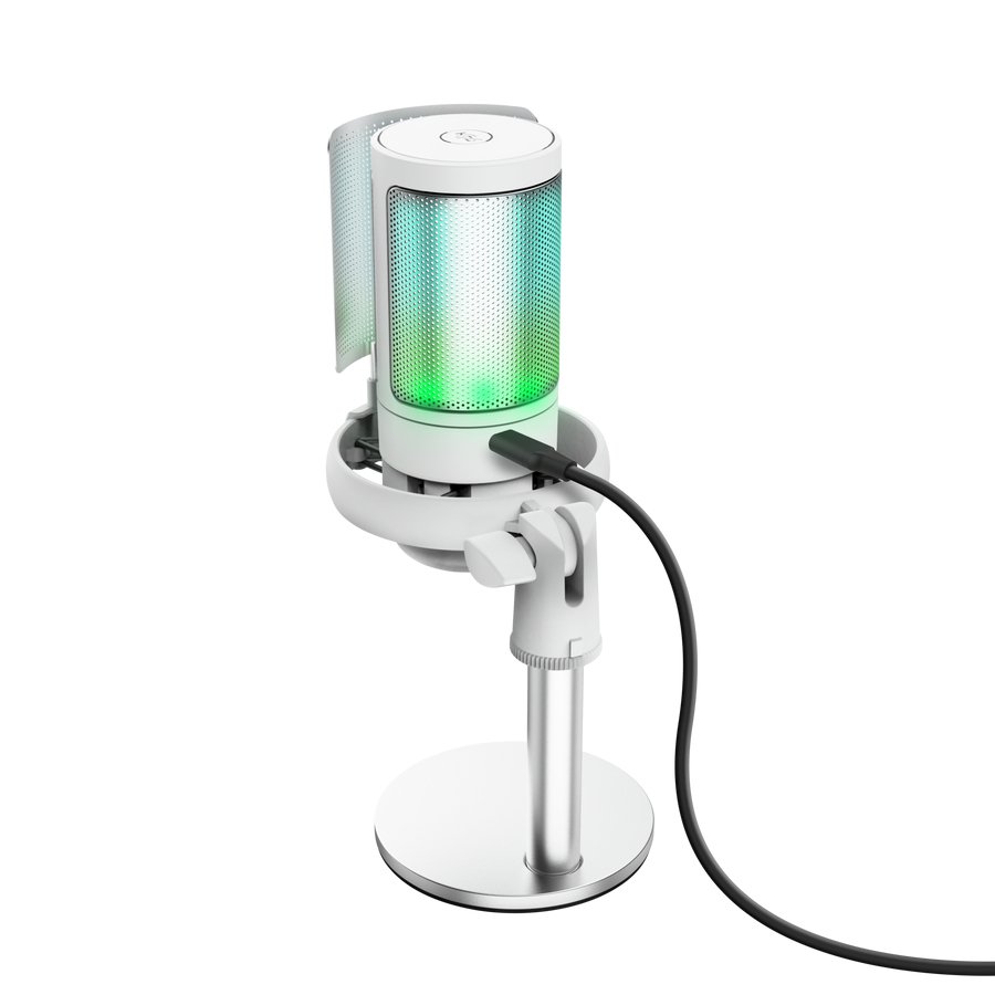 Microfono GXT 238W Auron Gaming USB Iluminacion LED Patron Cardioide Tripode Blanco — vista detalle 2