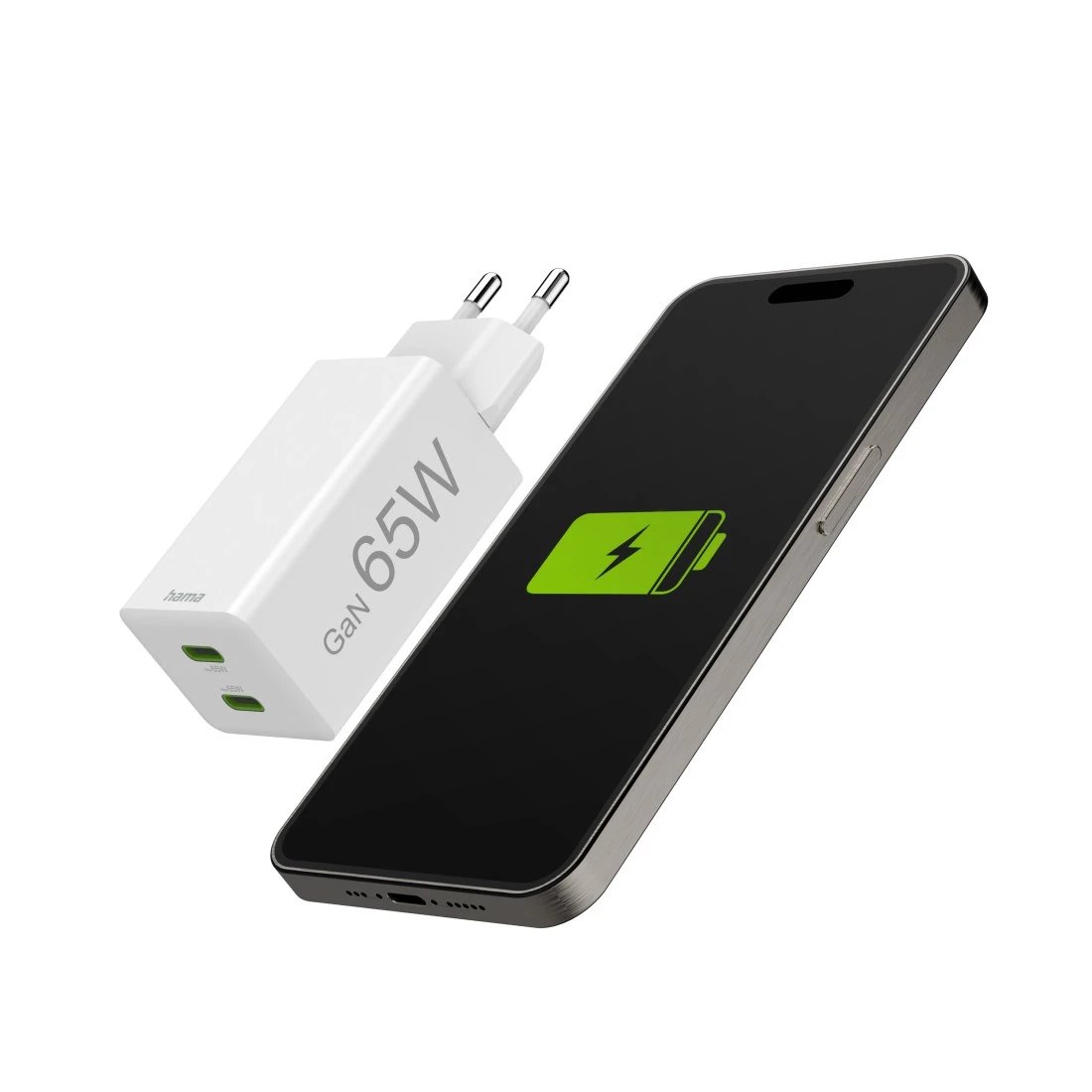 HAMA 00201994 — Cargador USB GaN 65W dual USB-C blanco 8