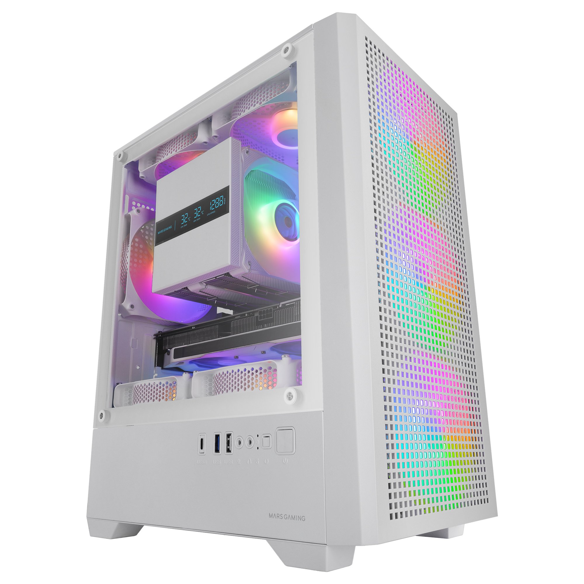 Caja Micro ATX MC-VECTORW GPU Max 282mm Cristal Templado MESH ARGB USB-C Blanco — vista detalle 1