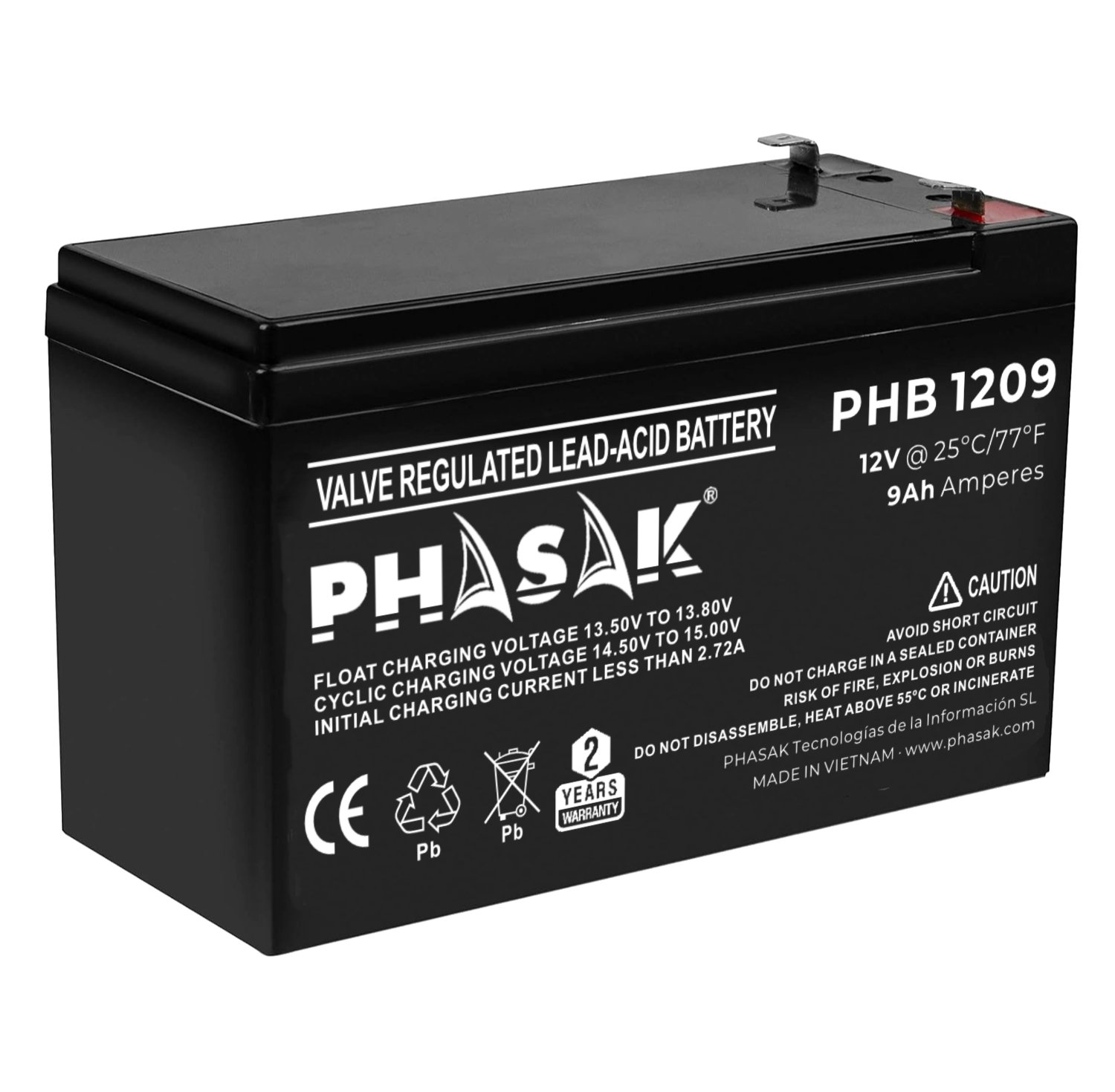 Bateria Phasak PHB1209 para SAI 12V 9Ah — vista detalle 1