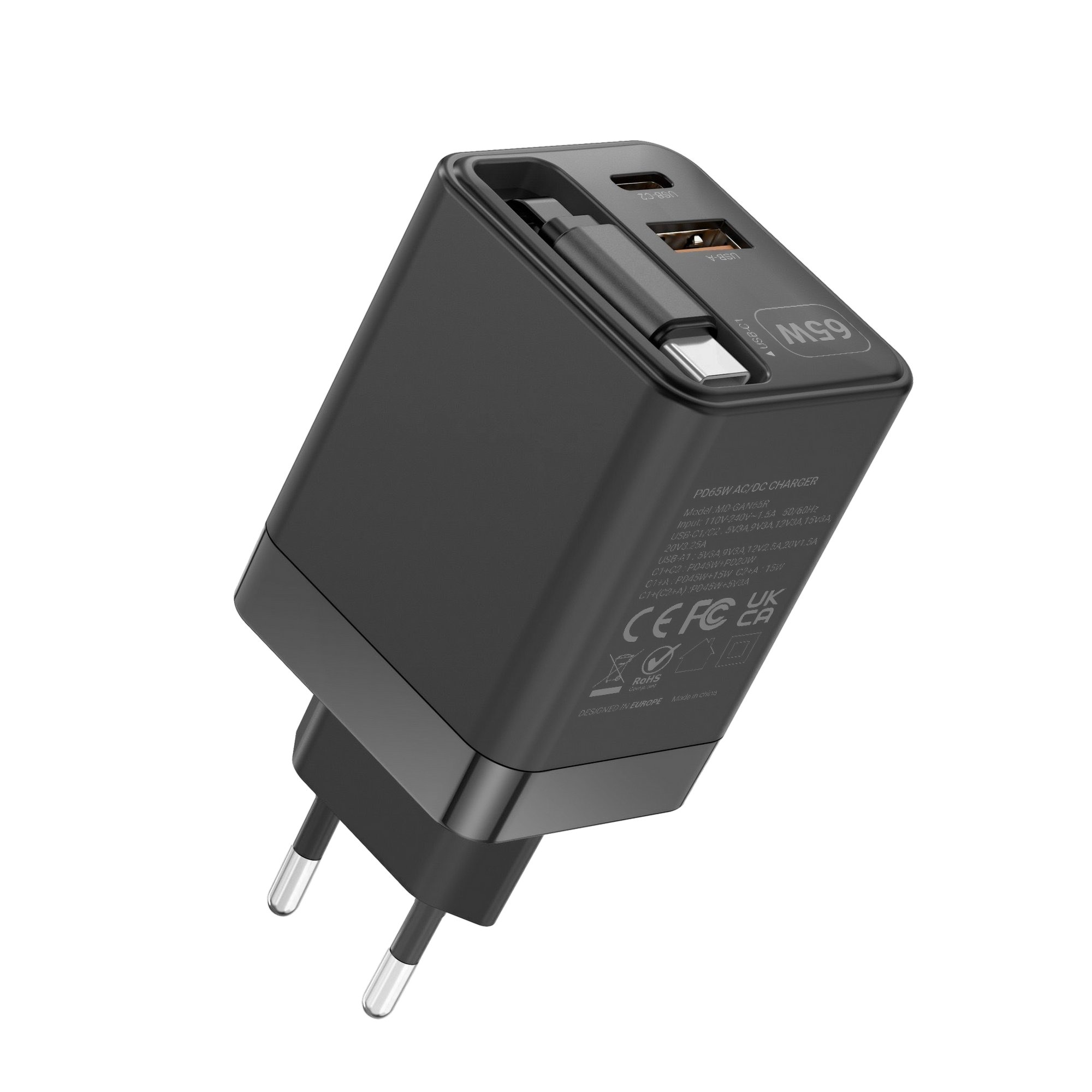 MARS GAMING MD-GAN65R — Cargador USB 65W con puertos USB-C y USB-A 5