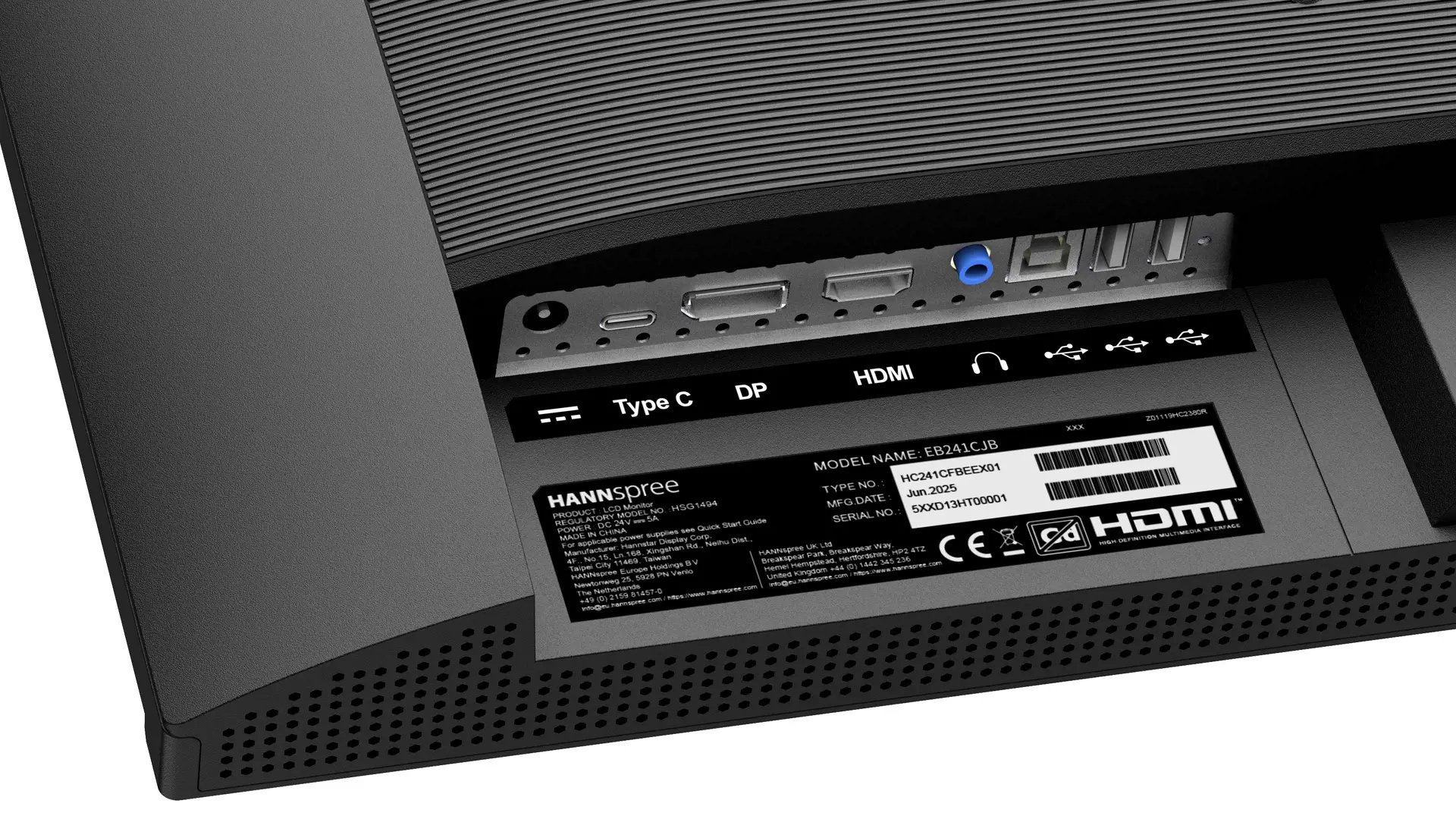 Monitor 23.8 USB-C DP HDMI Hannspree EB241CJB Hybri FHD 75Hz 6ms 180cd/m Altavoces Negro 8